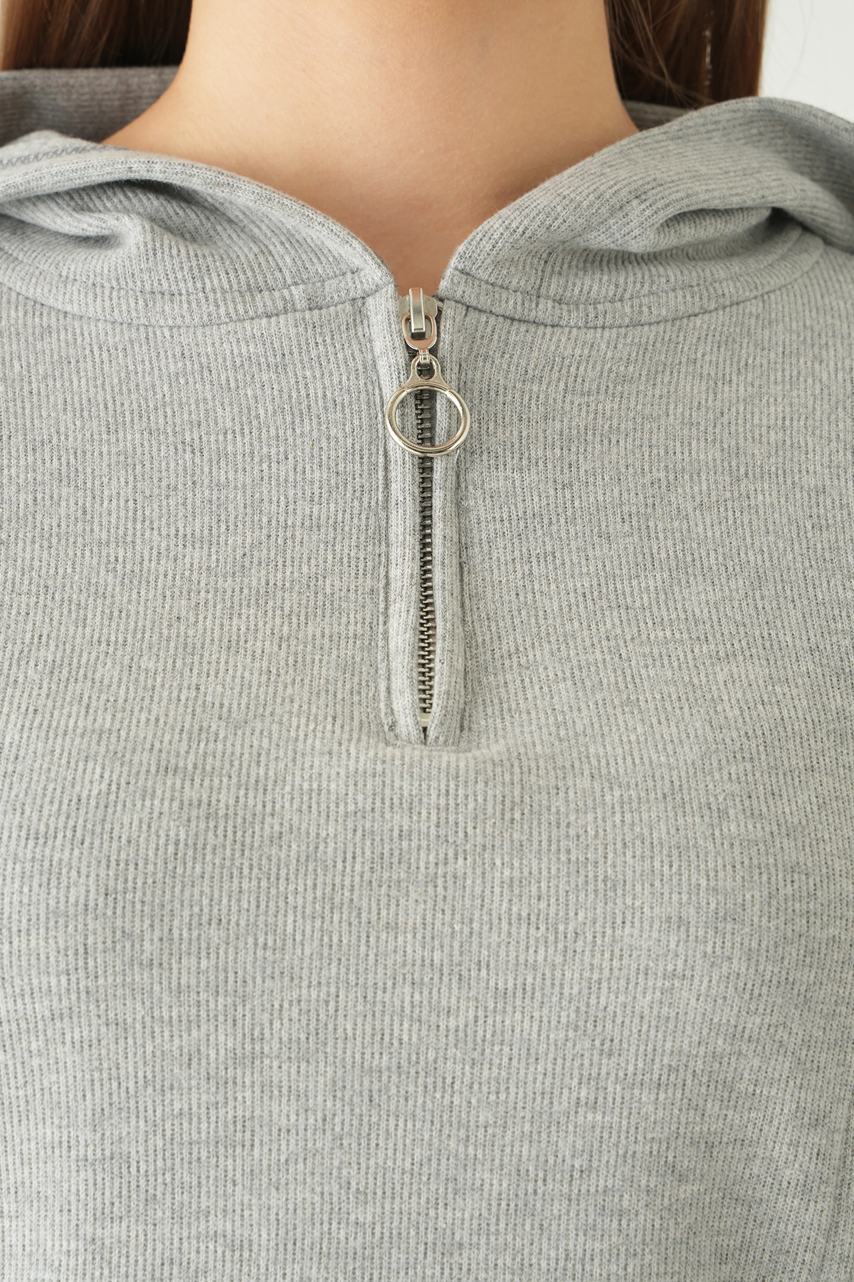 Gri Fermuarlı Kapüşonlu Kazak 3078A - RAYS