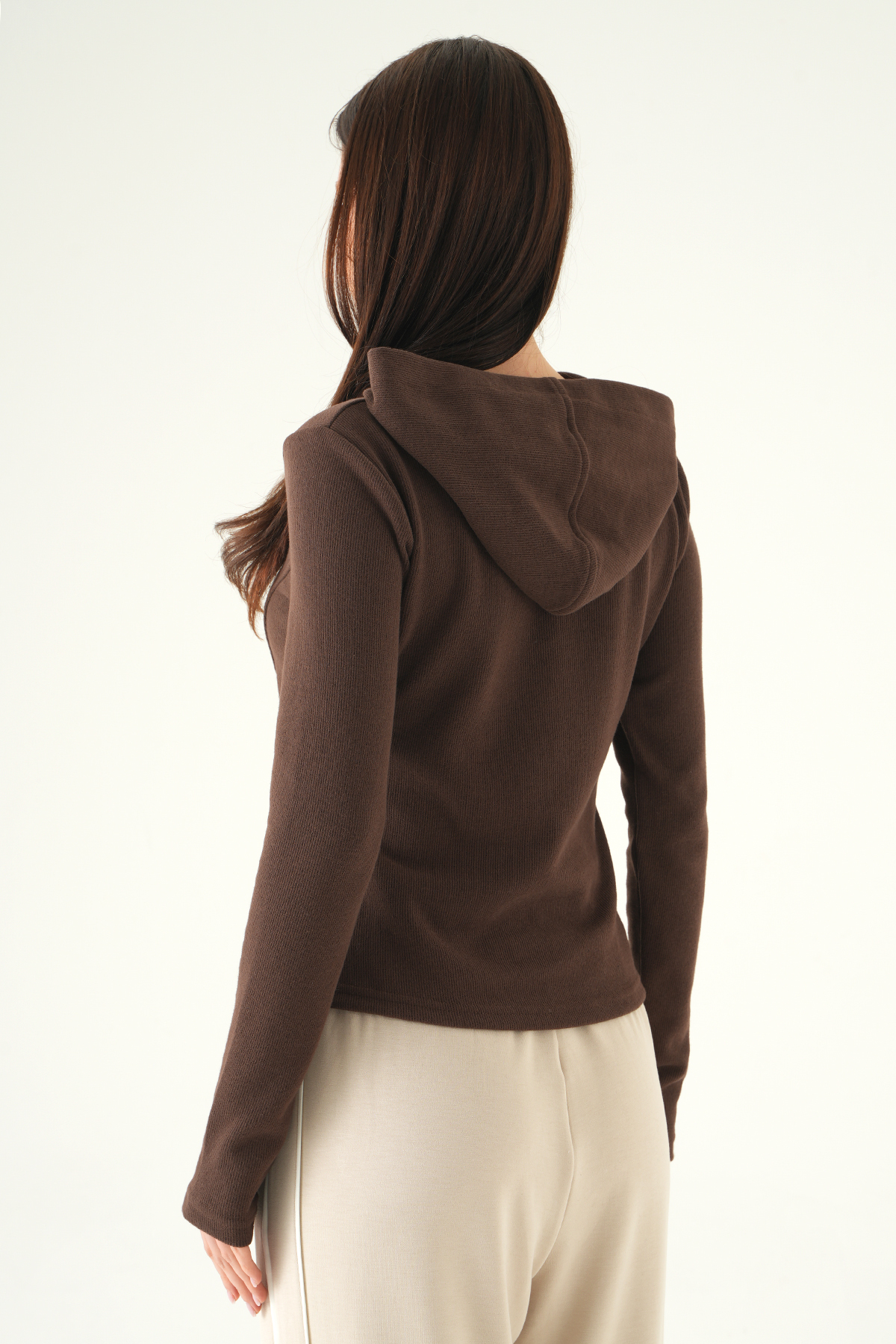 Kahve Fermuarlı Kapüşonlu Kazak 3078A - 5