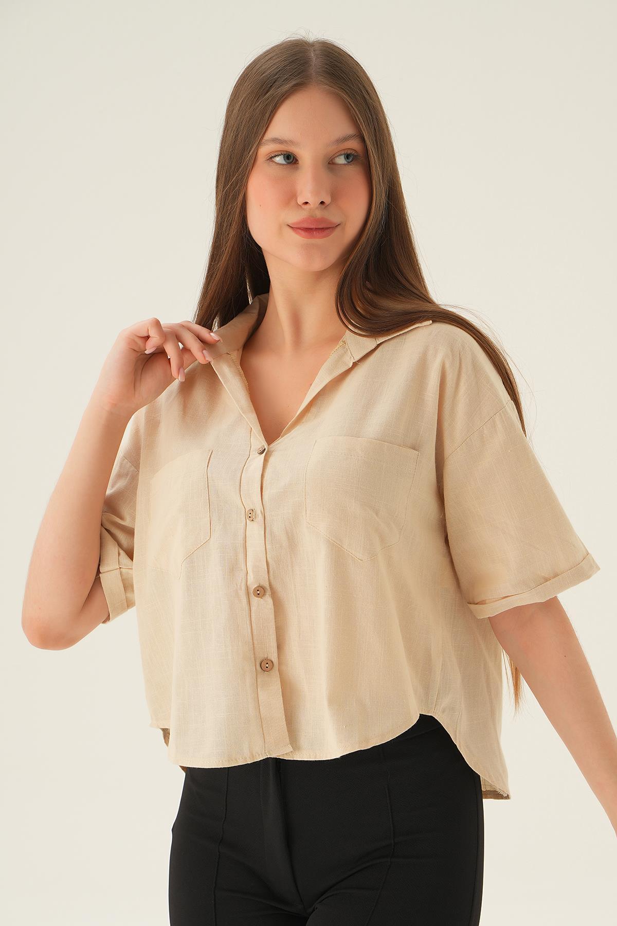 3080 Kısa gömlek Bej - 3