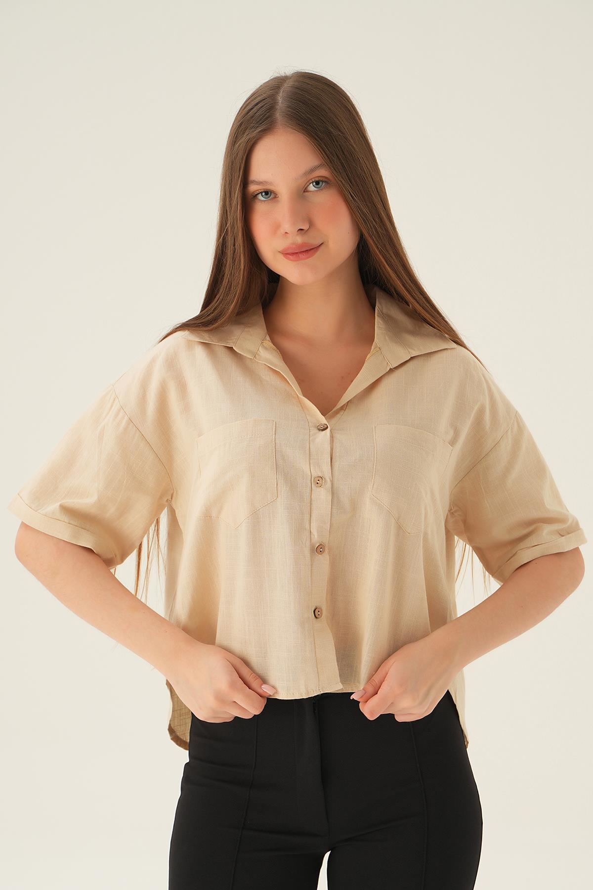 3080 Kısa gömlek Bej - 2