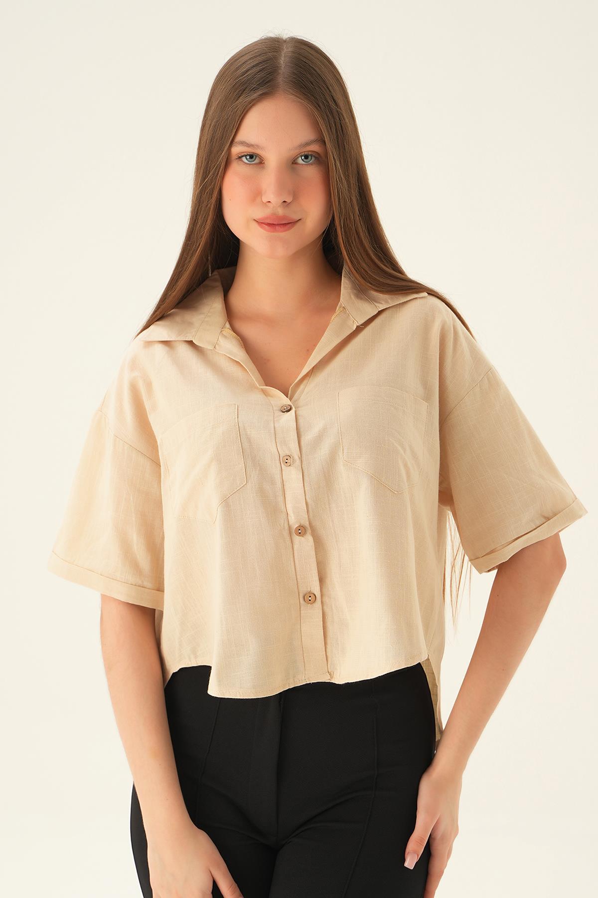 3080 Kısa gömlek Bej - 6