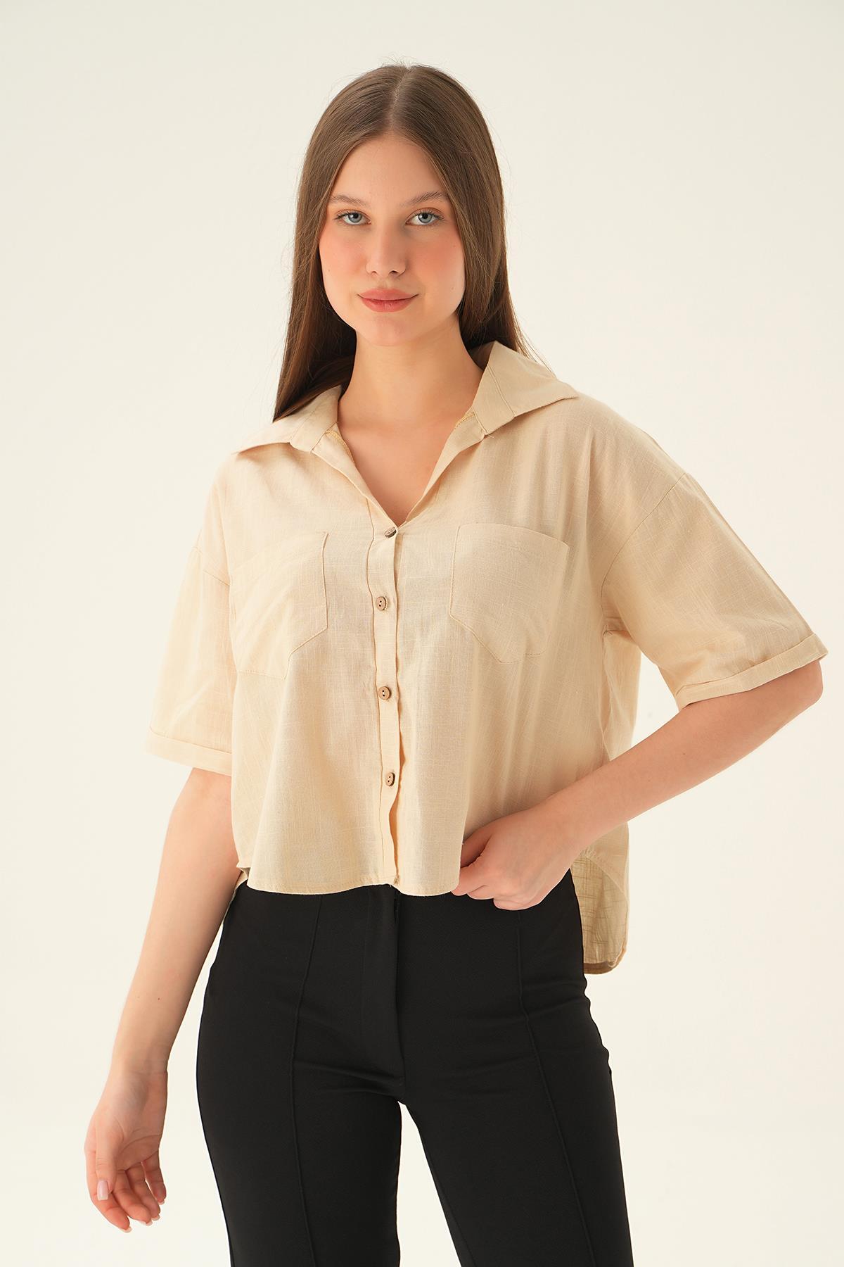 Bej Kısa Gömlek 3080 - 1