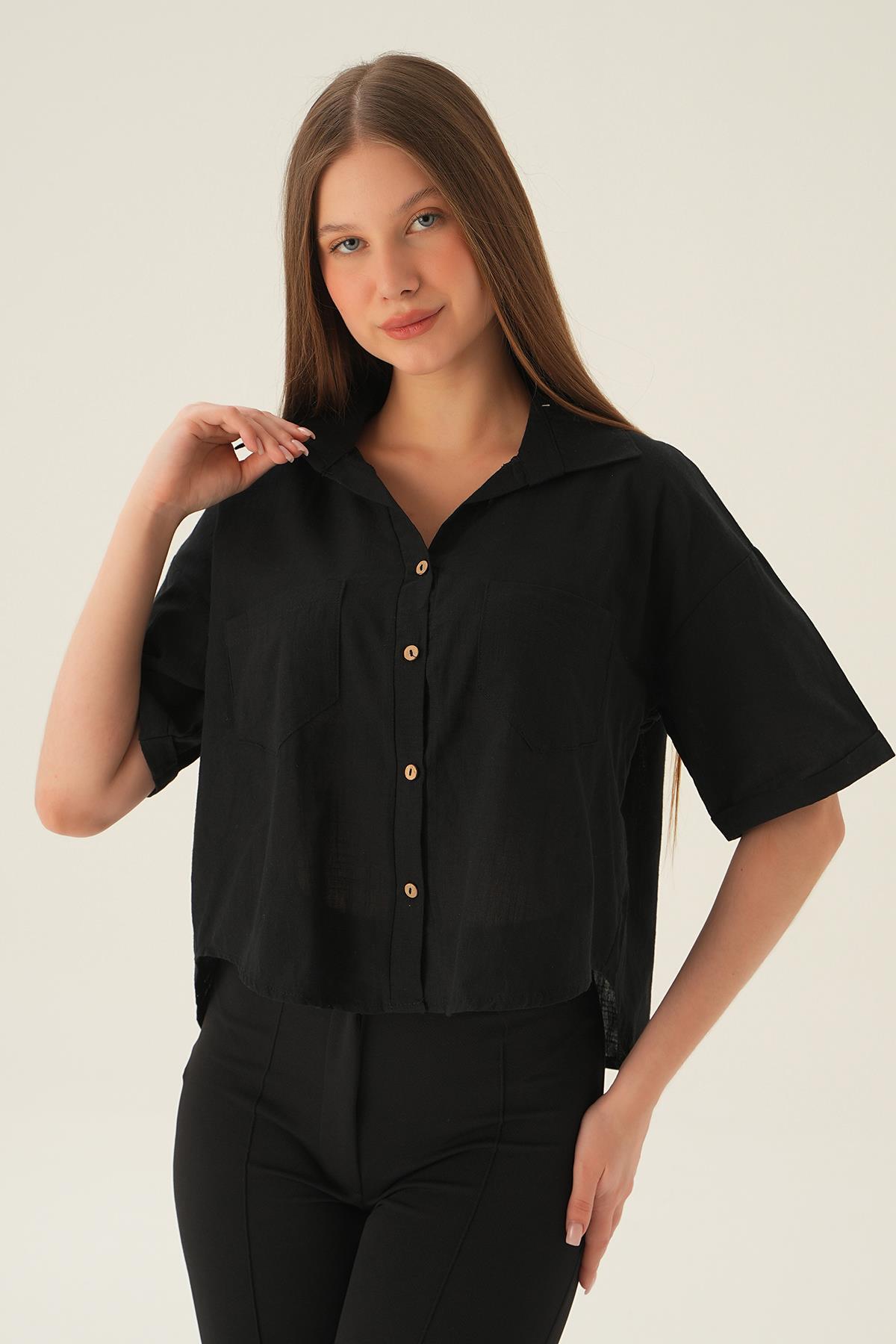 3080 Kısa gömlek Siyah - 3