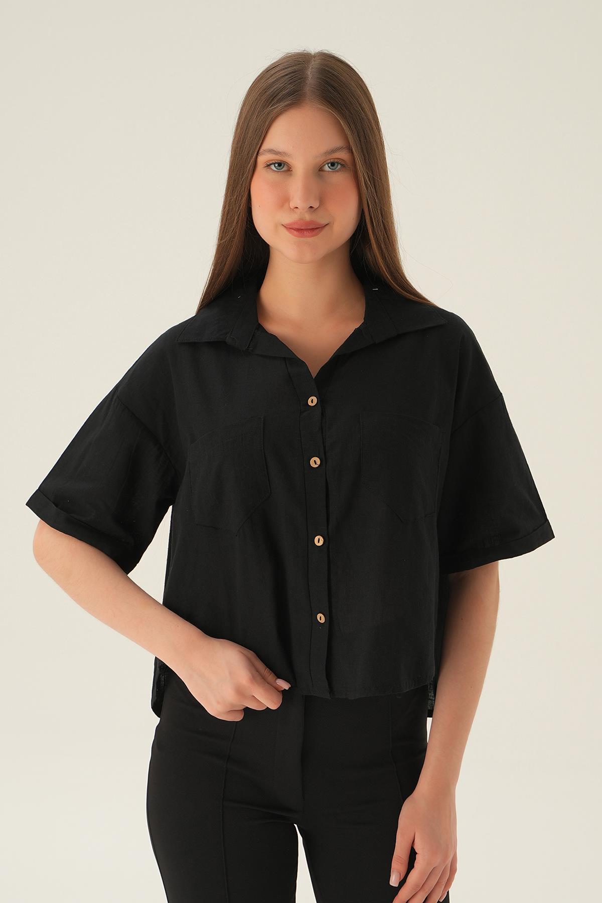Siyah Kısa Gömlek 3080 - 1