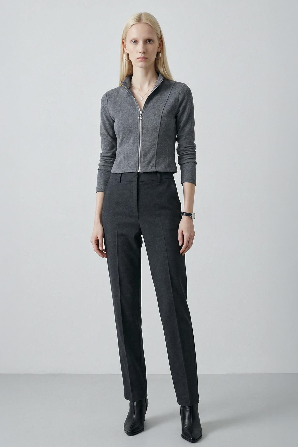 3080A Ön Fermuarlı Kısa Hırka Antrasit - RAYS