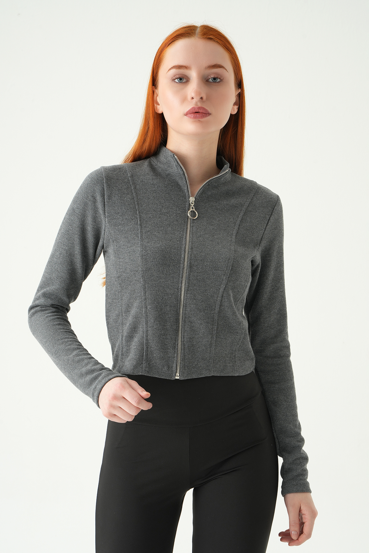 3080A Ön Fermuarlı Kısa Hırka Antrasit - RAYS (1)