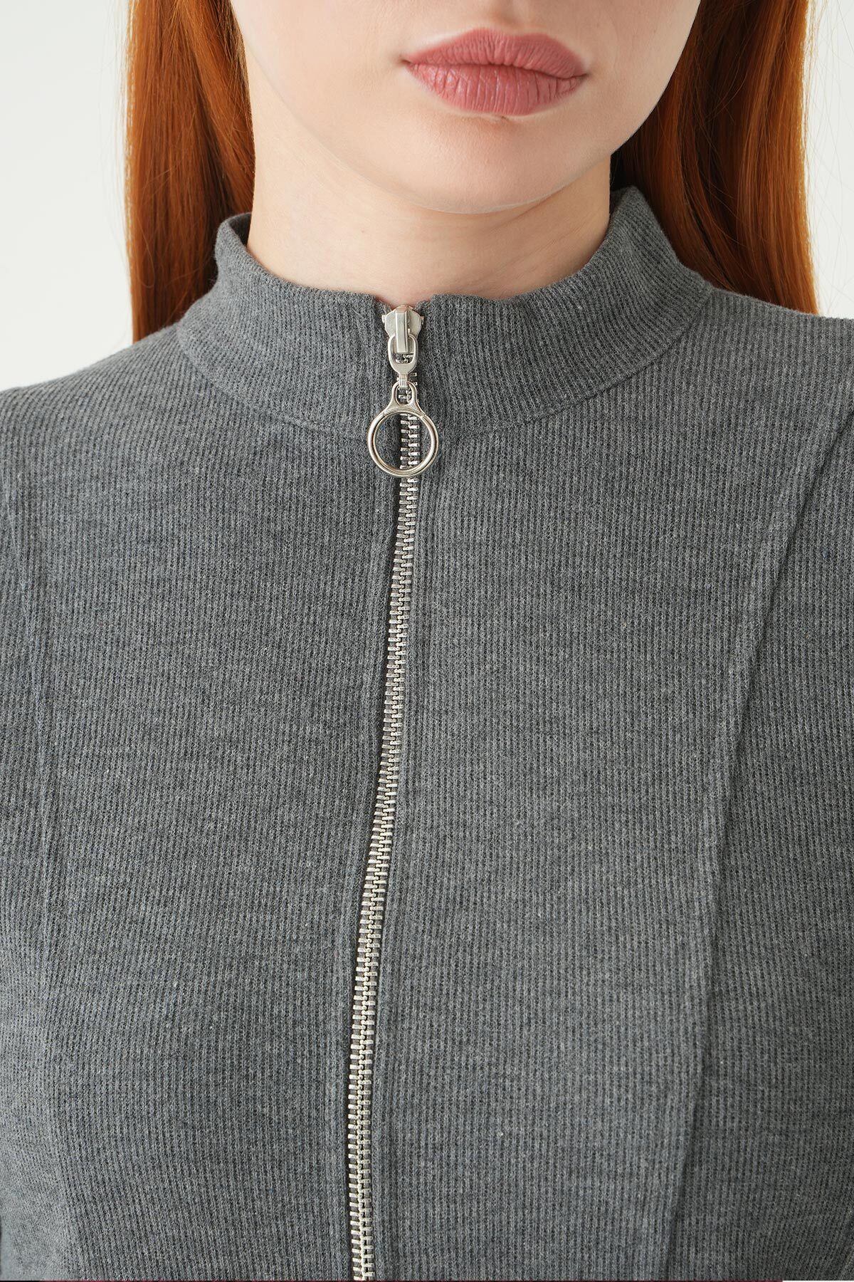 3080A Ön Fermuarlı Kısa Hırka Antrasit - RAYS