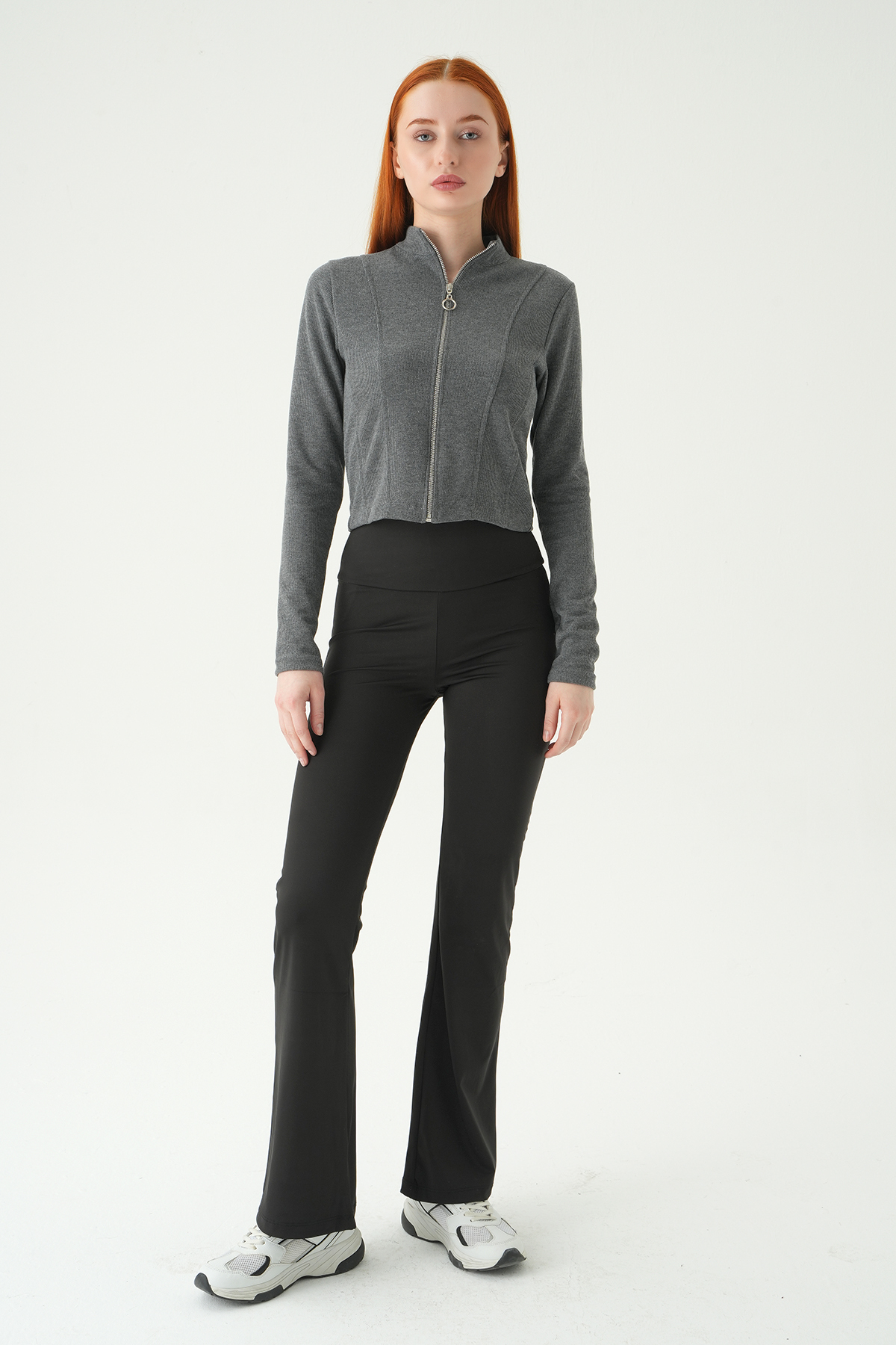 Antrasit Ön Fermuarlı Kısa Hırka 3080A - RAYS