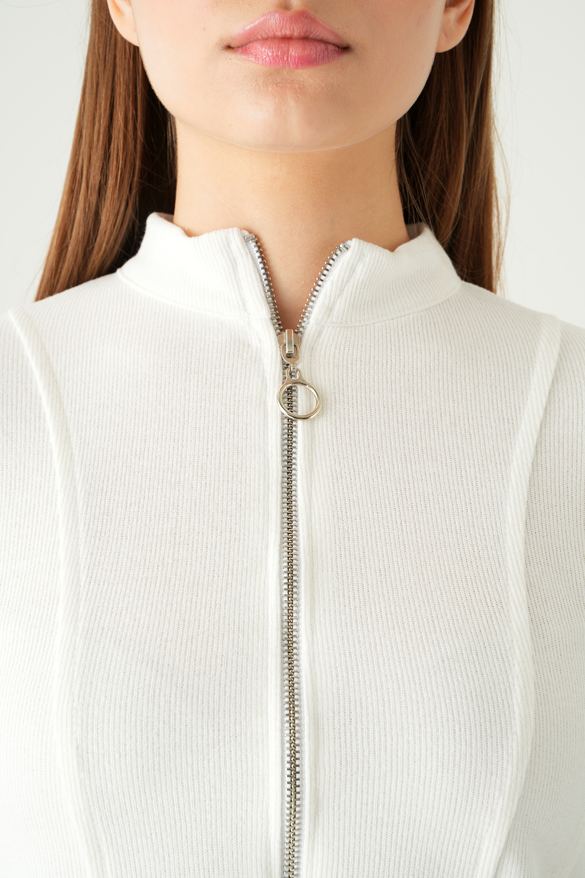 3080A Ön Fermuarlı Kısa Hırka Ekru - RAYS