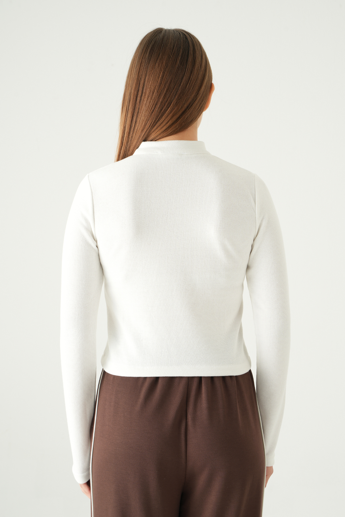 Ekru Ön Fermuarlı Kısa Hırka 3080A - 5