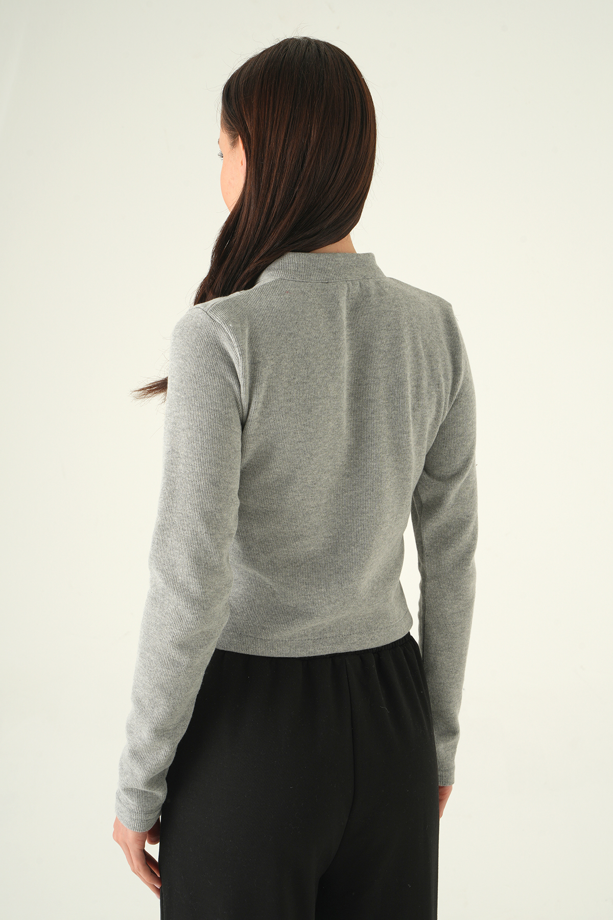 3080A Ön Fermuarlı Kısa Hırka Gri - 4