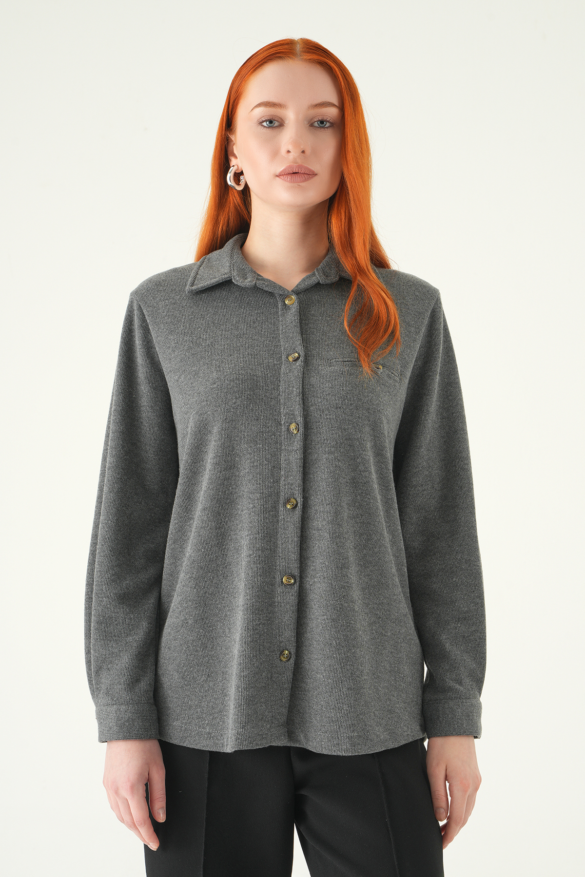 Antrasit Ön Düğmeli Gömlek 3081A - 1