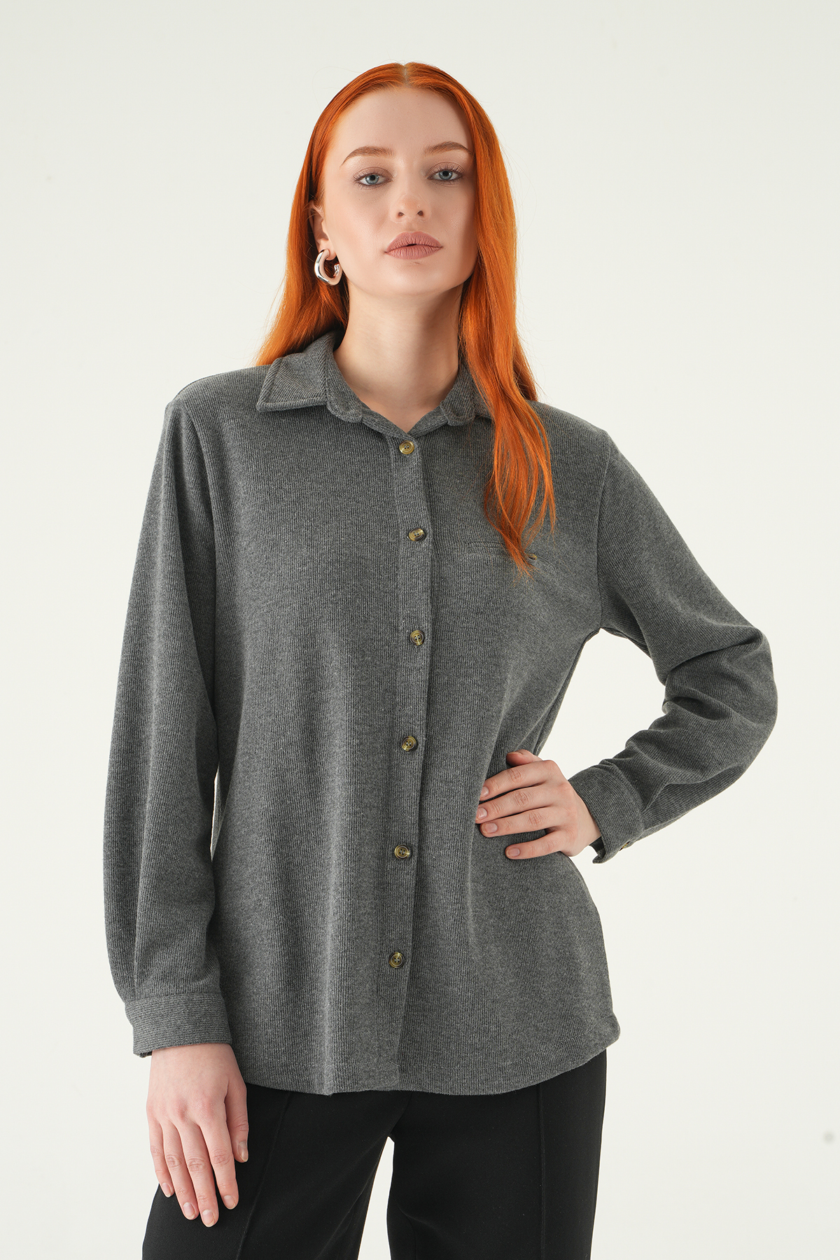 Antrasit Ön Düğmeli Gömlek 3081A - 2