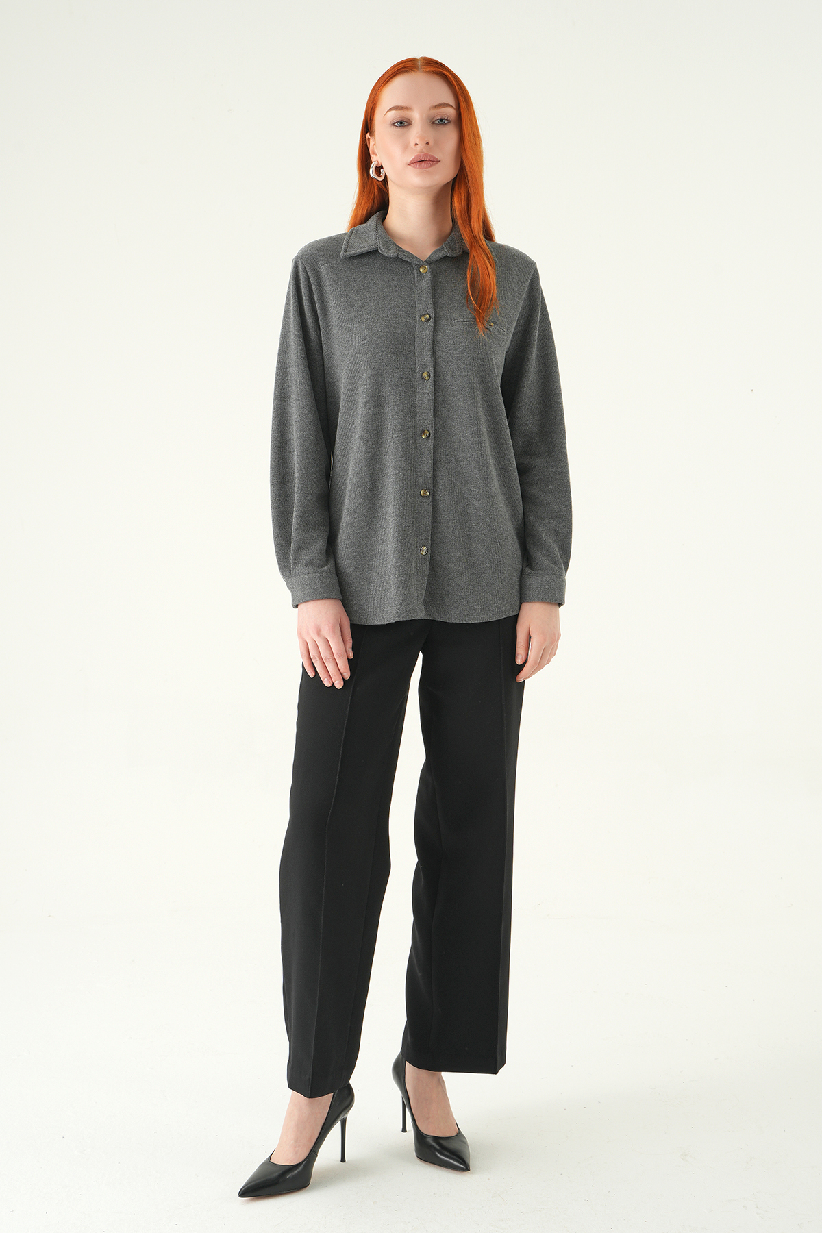 Antrasit Ön Düğmeli Gömlek 3081A - 3