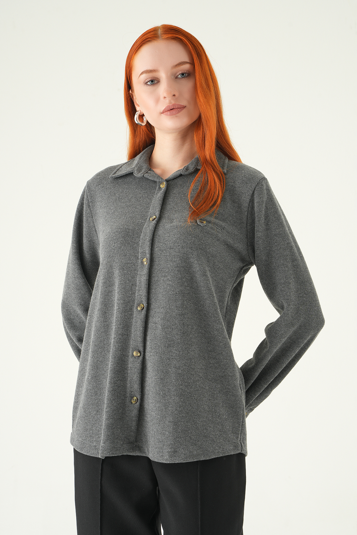 Antrasit Ön Düğmeli Gömlek 3081A - 6