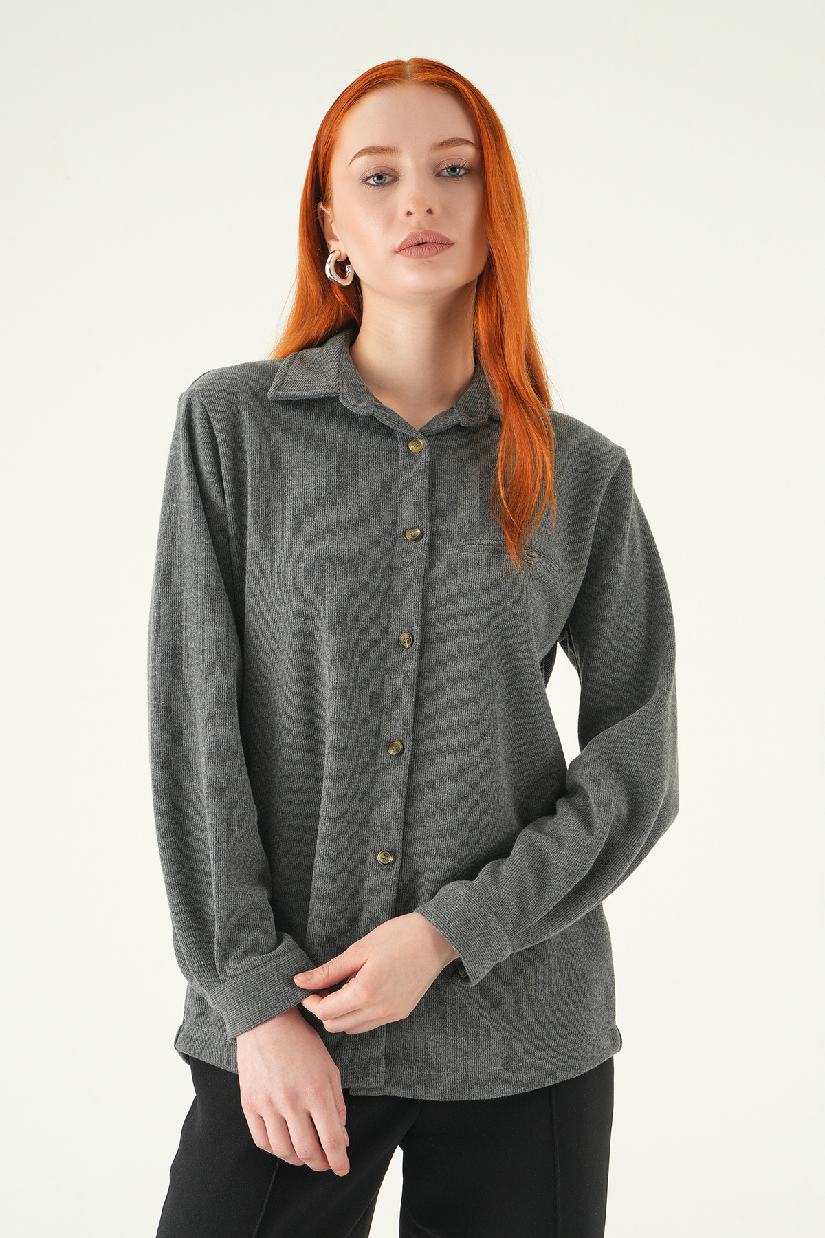 Antrasit Ön Düğmeli Gömlek 3081A - 7