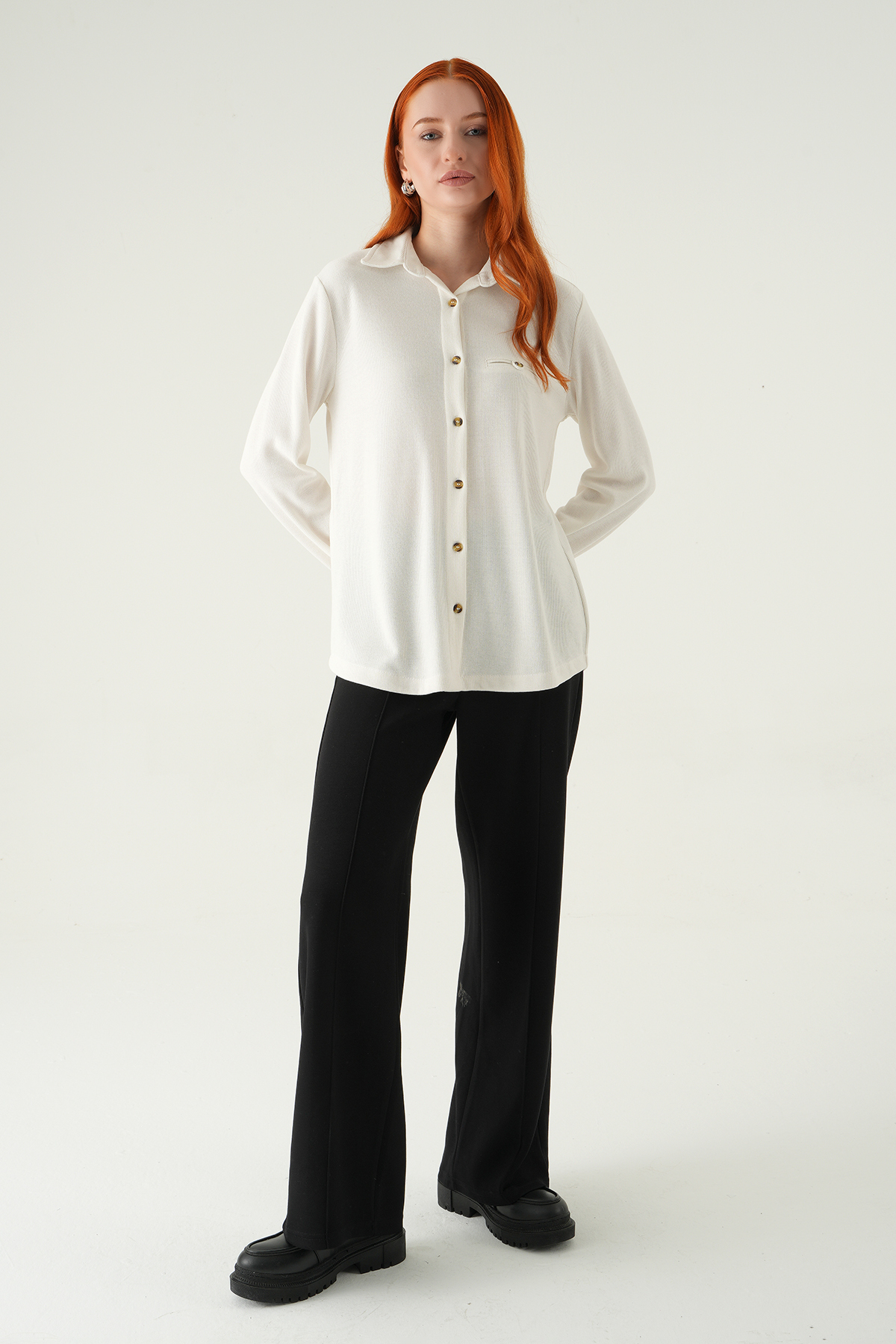Ekru Ön Düğmeli Gömlek 3081A - 3