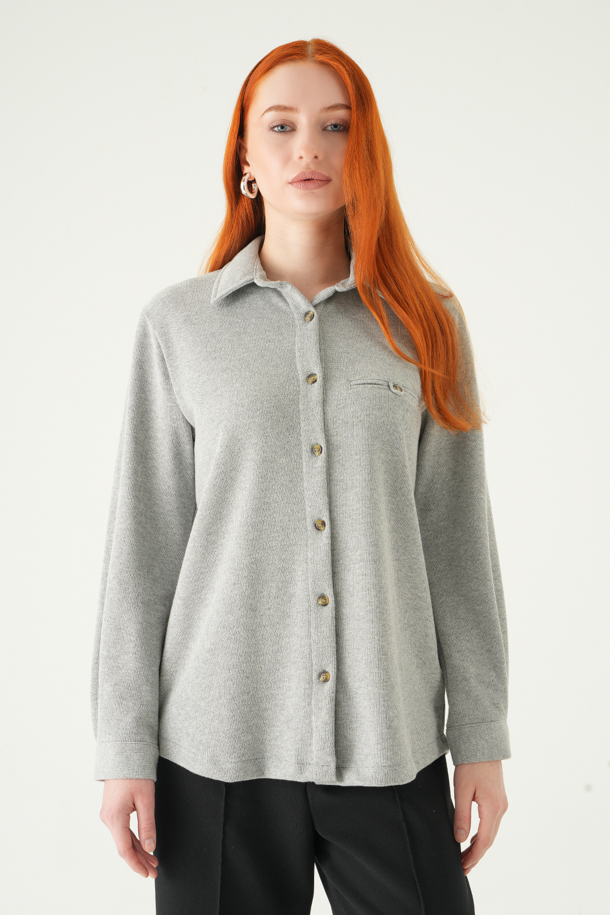 3081A Ön Düğmeli Gömlek Gri - RAYS