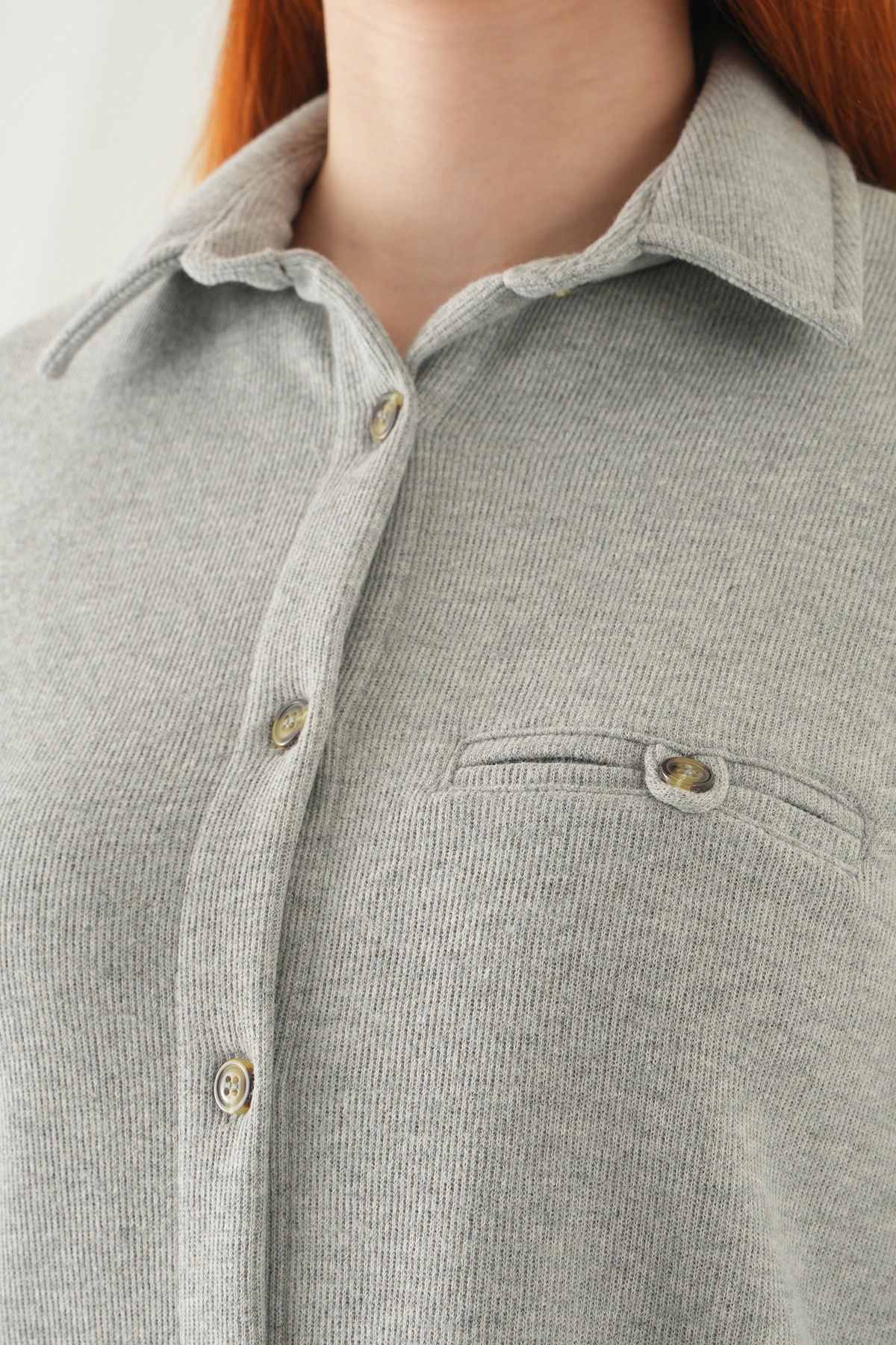 3081A Ön Düğmeli Gömlek Gri - RAYS