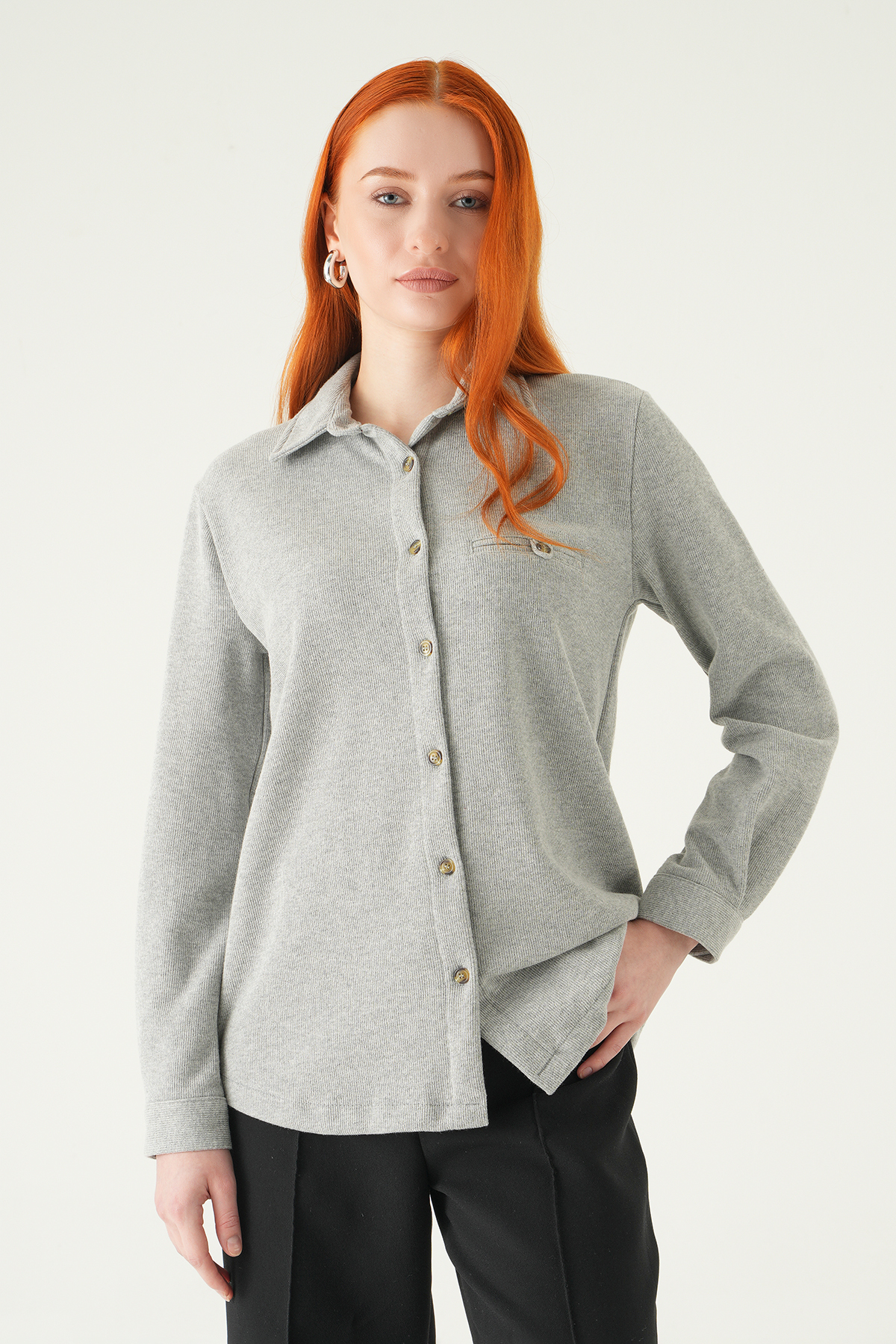 Gri Ön Düğmeli Gömlek 3081A 