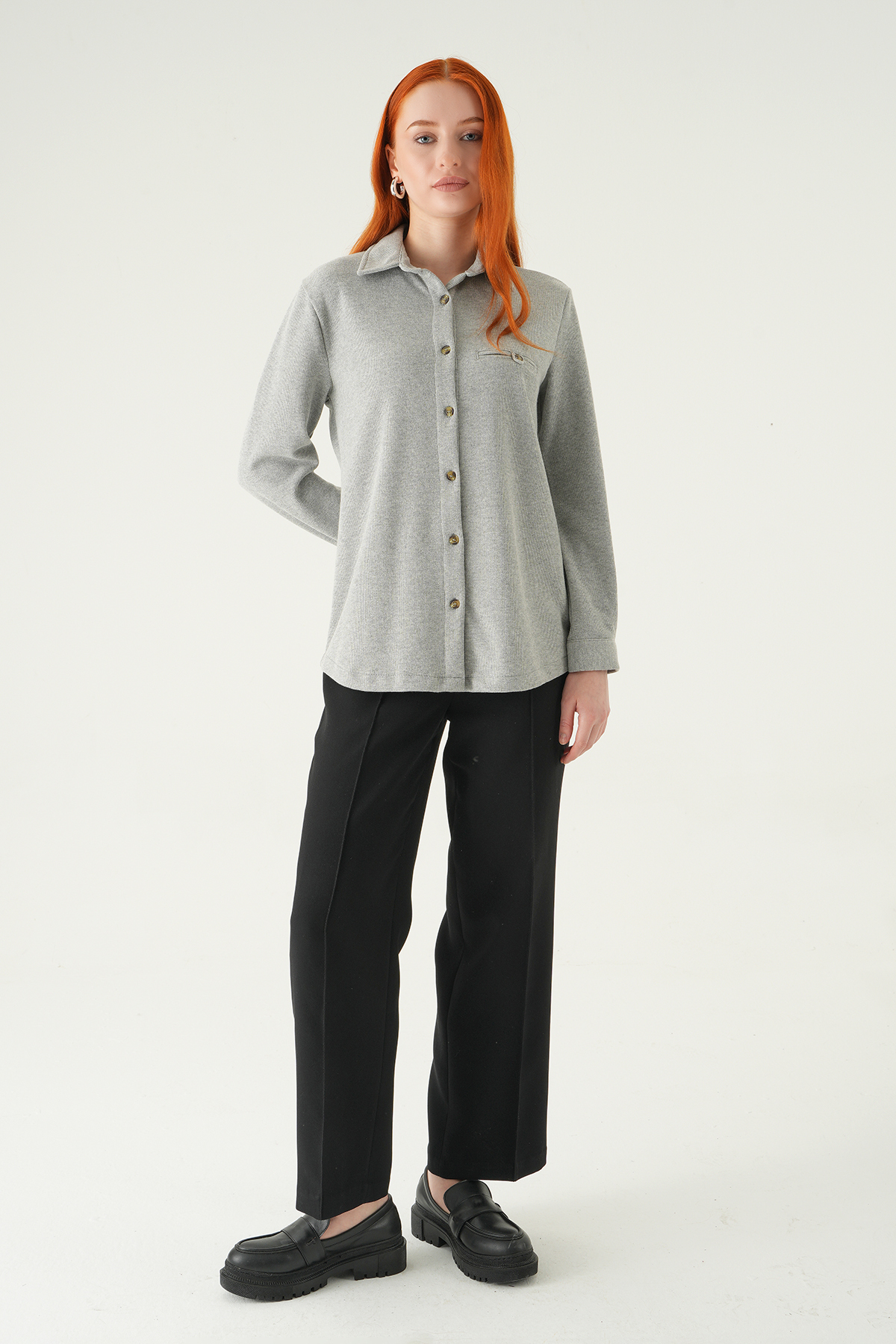 Gri Ön Düğmeli Gömlek 3081A - 3
