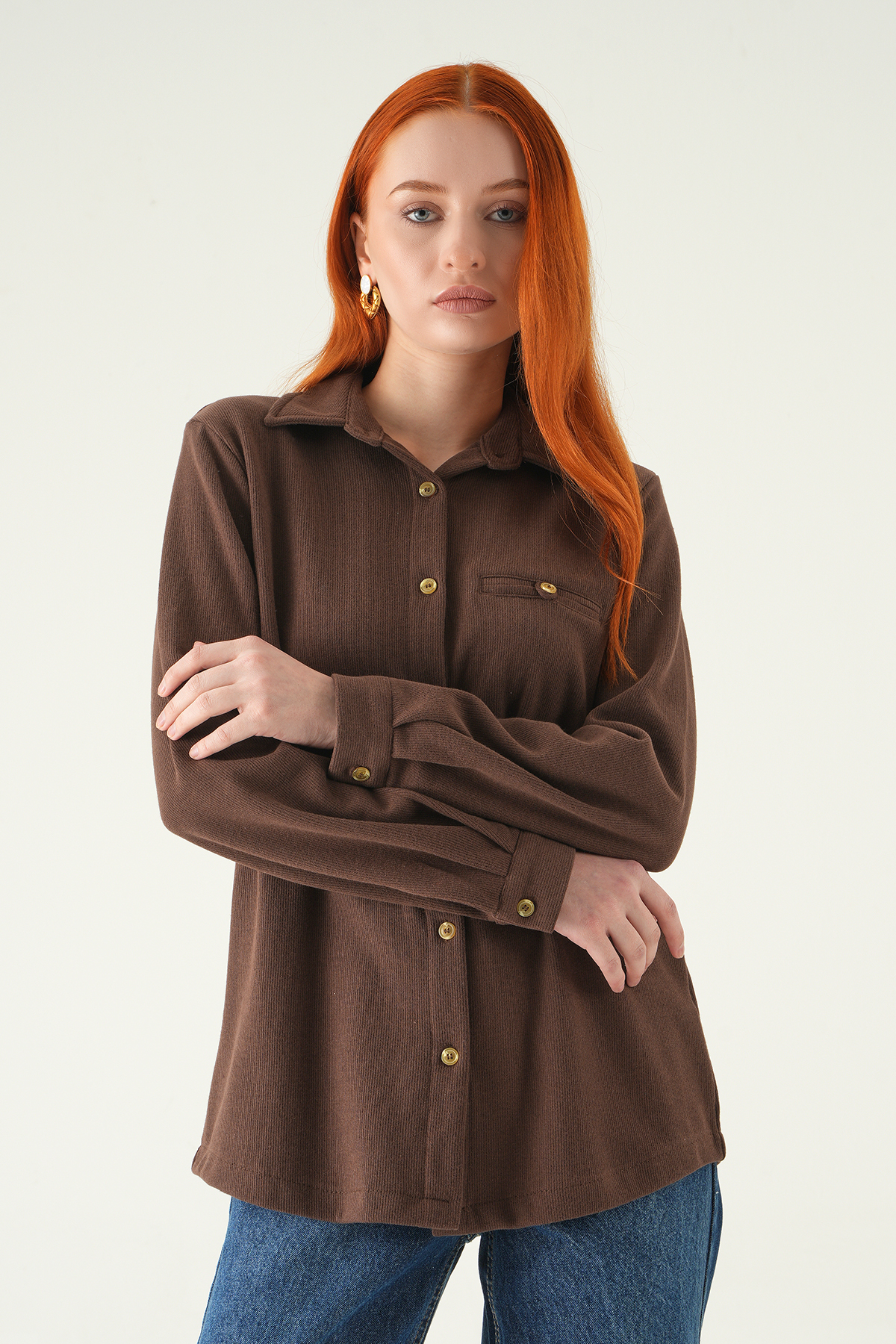 Kahve Ön Düğmeli Gömlek 3081A - 2