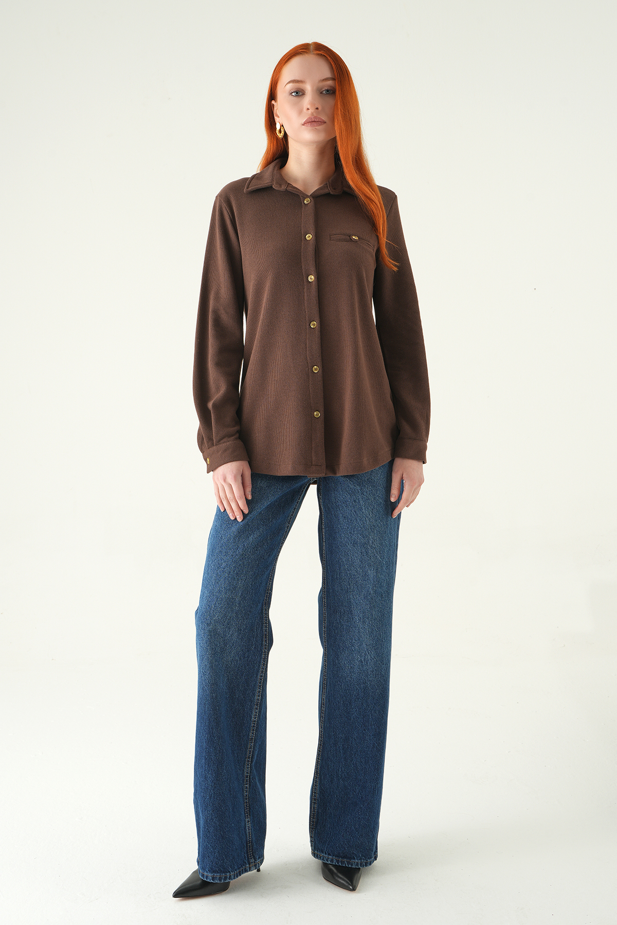 Kahve Ön Düğmeli Gömlek 3081A - 3