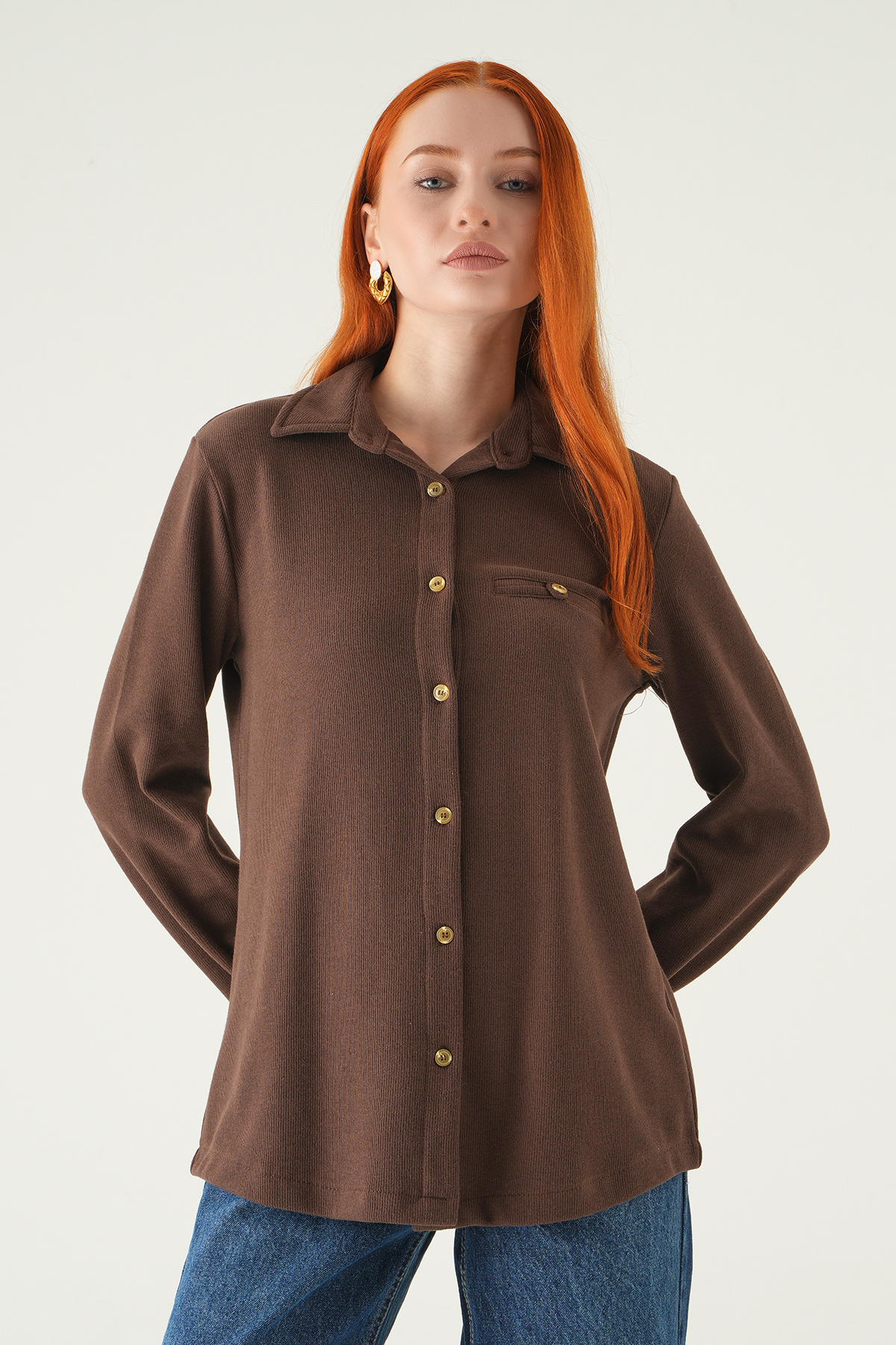 Kahve Ön Düğmeli Gömlek 3081A - 6