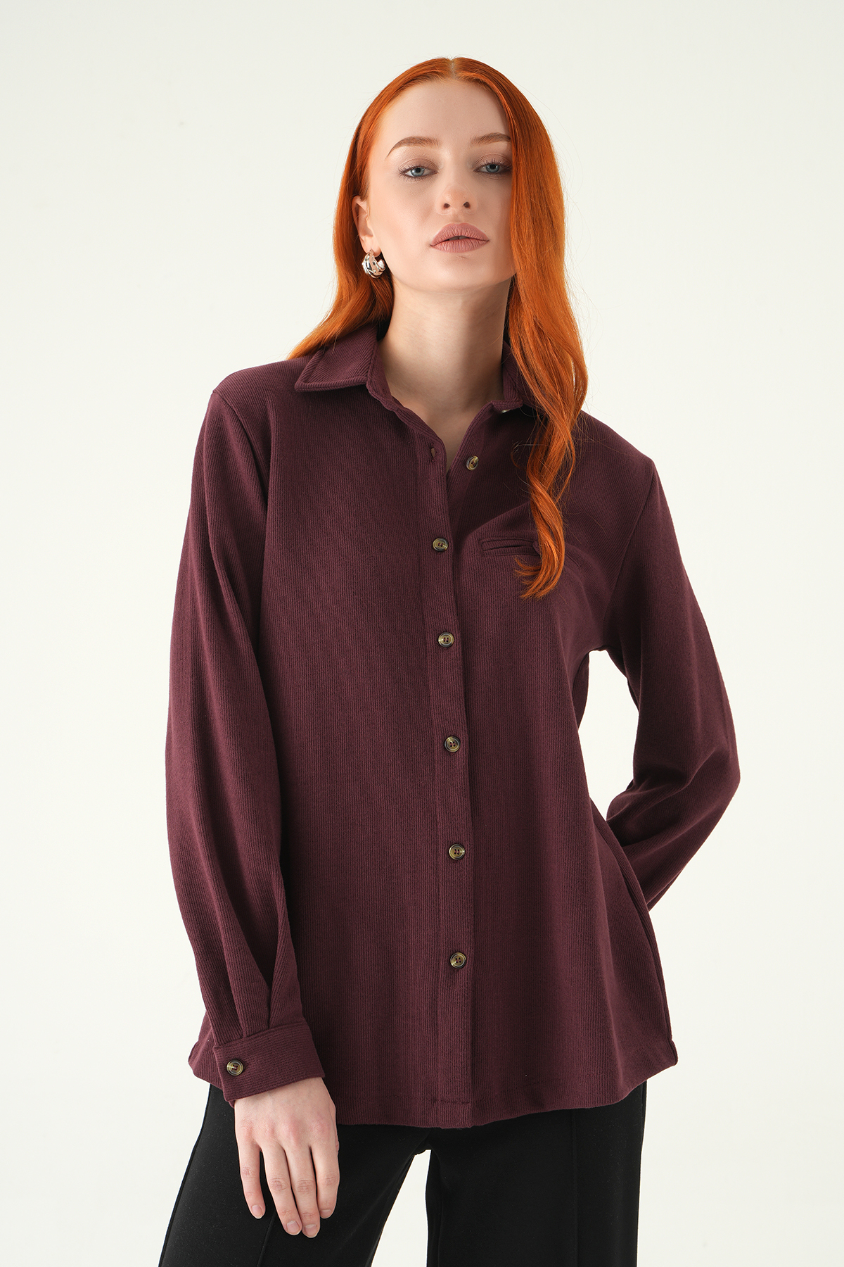 Mürdüm Ön Düğmeli Gömlek 3081A - 1