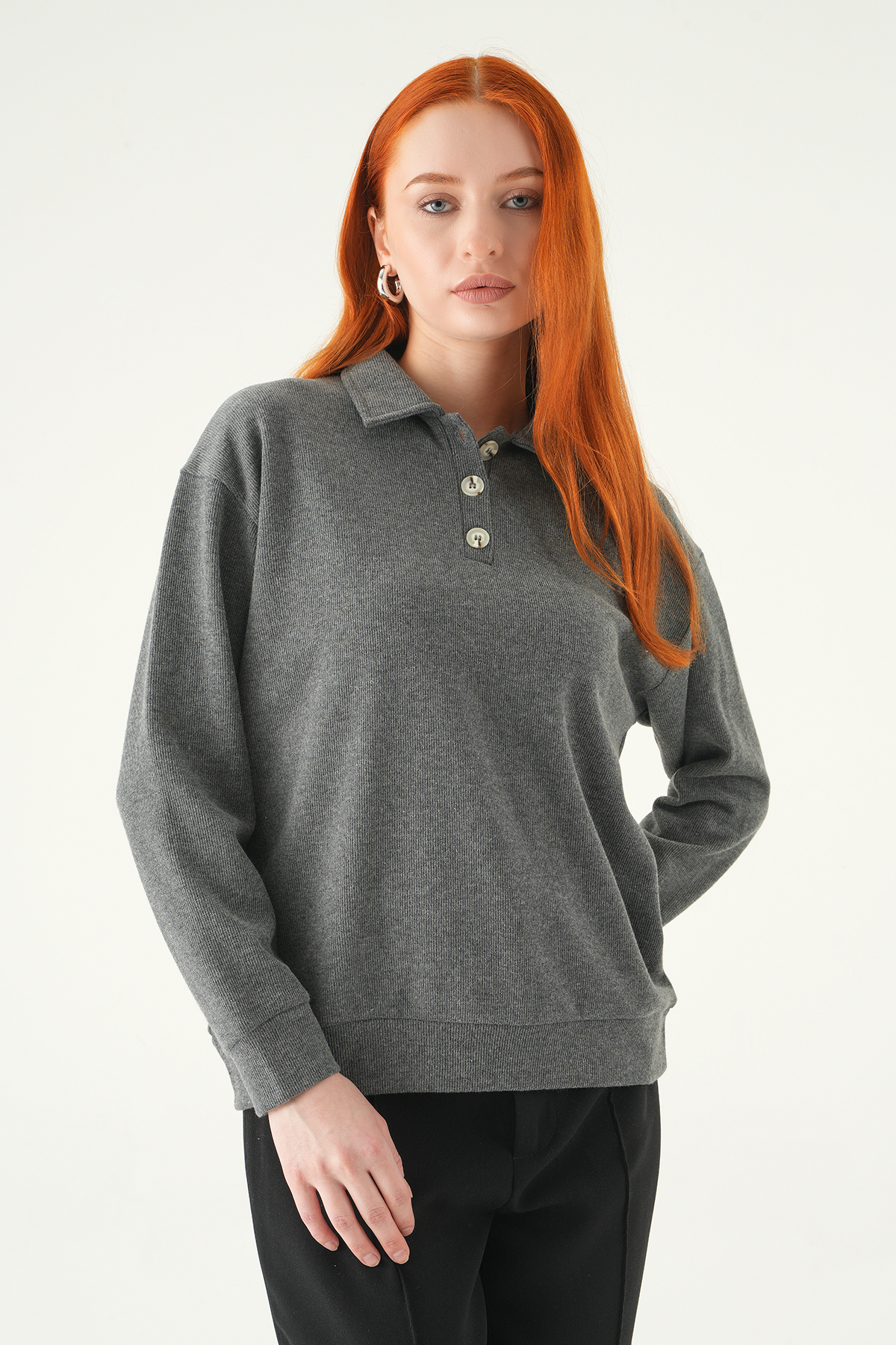 3082A Gömlek Yaka Kazak Antrasit - RAYS