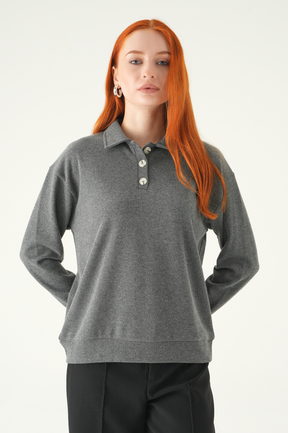 Antrasit Gömlek Yaka Kazak 3082A - RAYS (1)