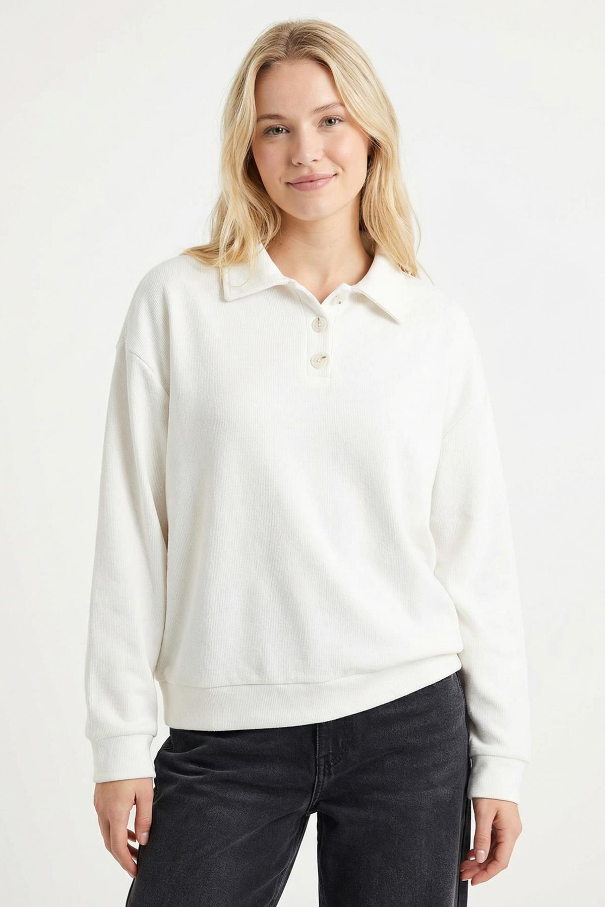 3082A Gömlek Yaka Kazak Ekru - 1