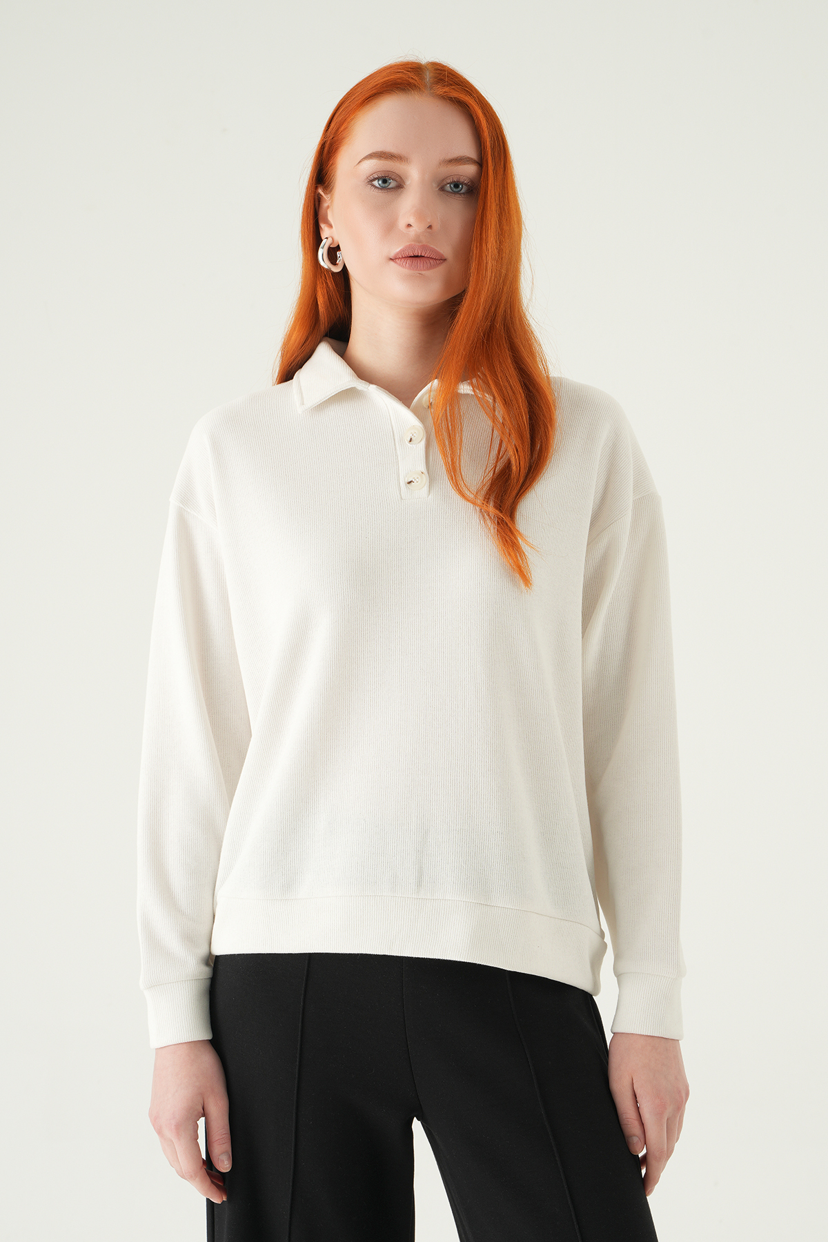 Ekru Gömlek Yaka Kazak 3082A - 1