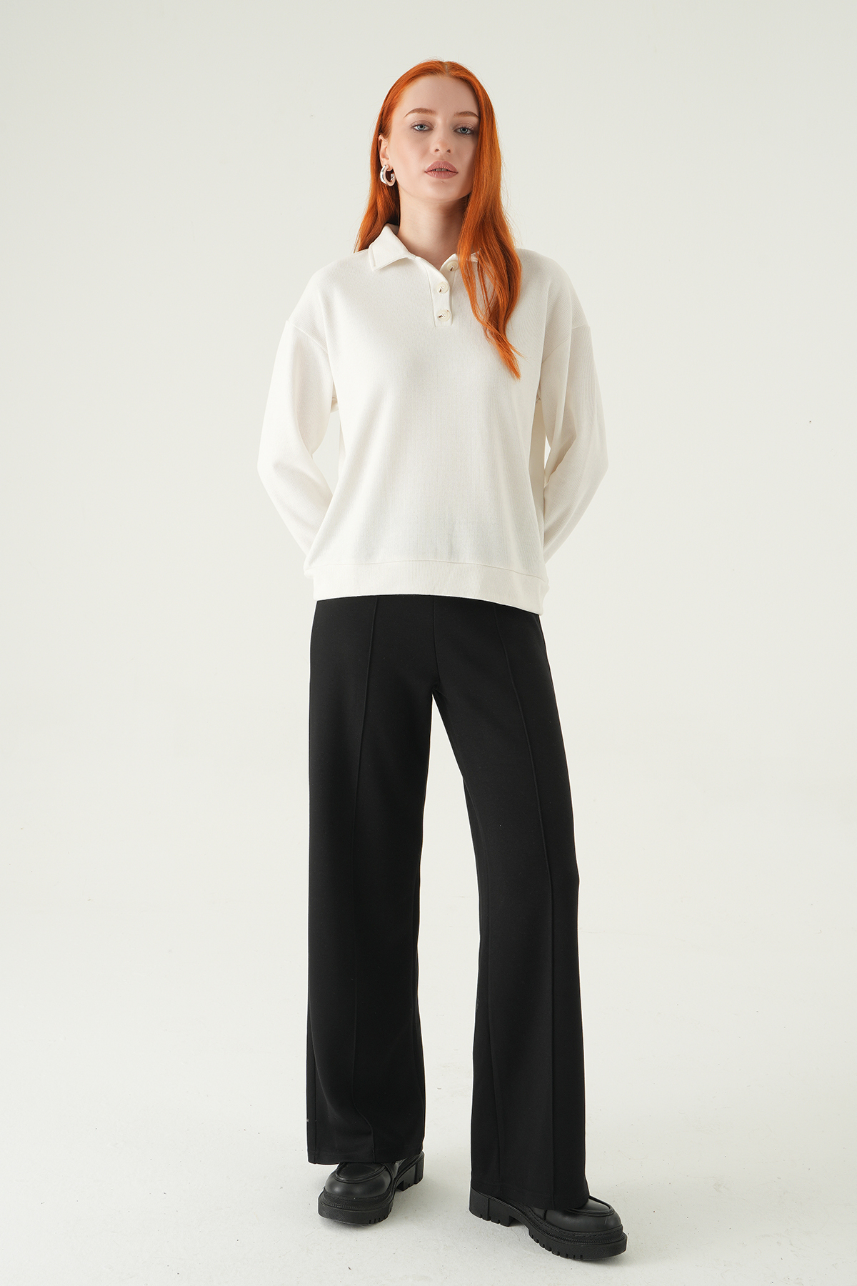 Ekru Gömlek Yaka Kazak 3082A - 3