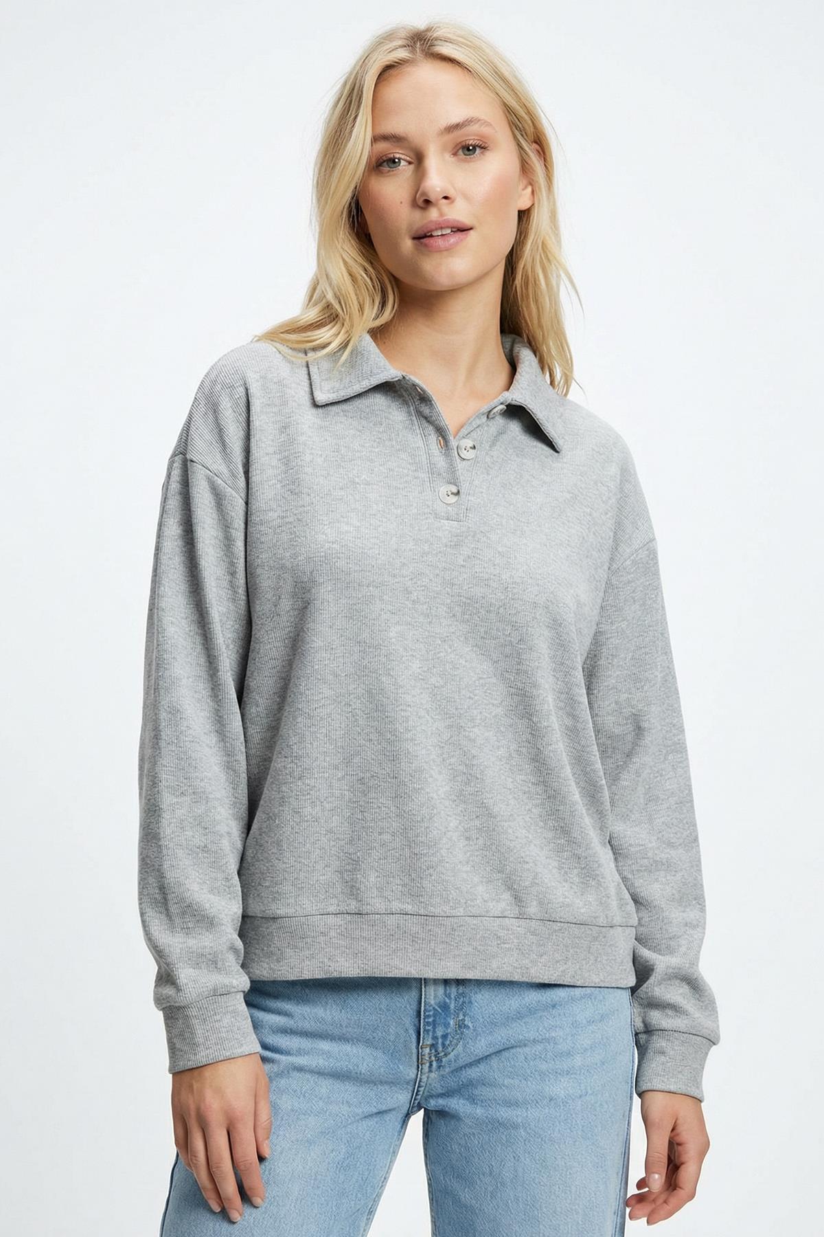 3082A Gömlek Yaka Kazak Gri - RAYS