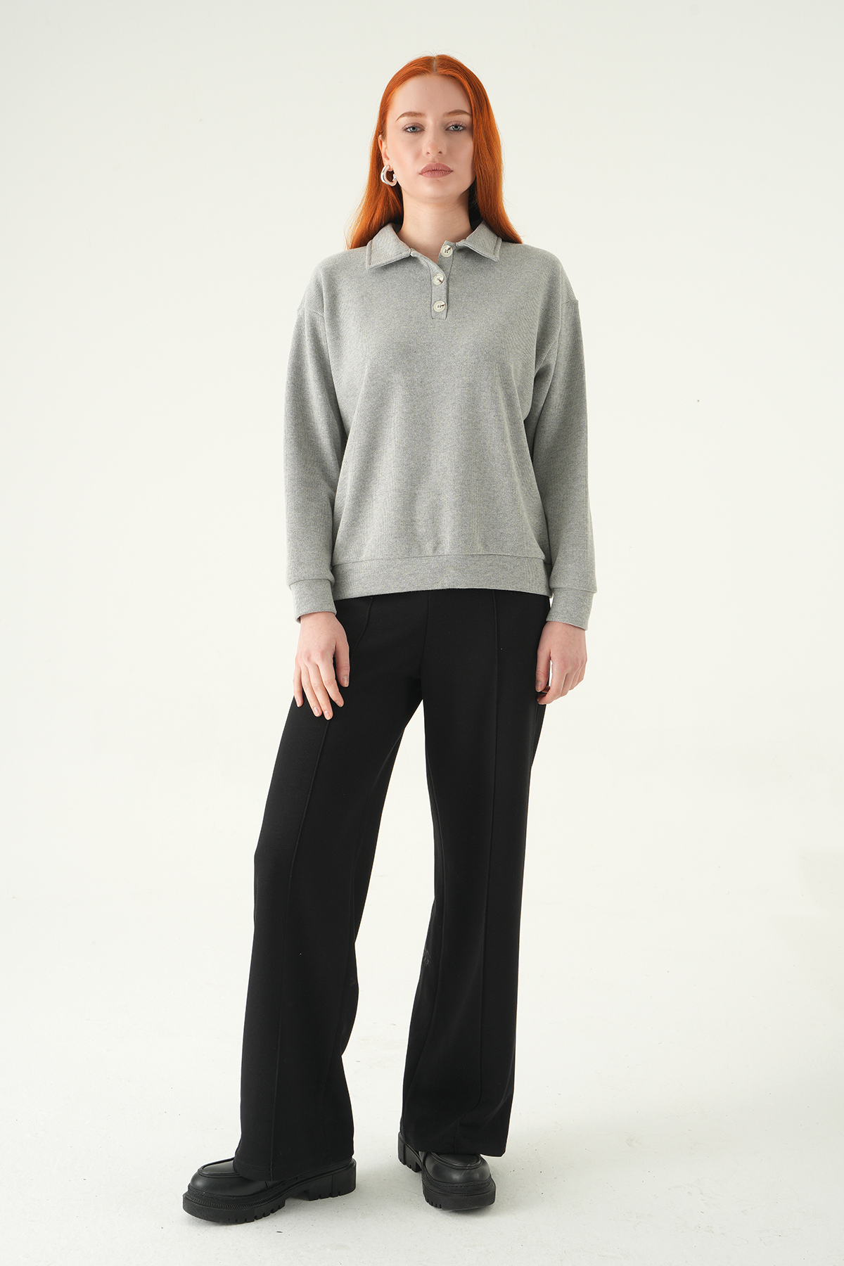 3082A Gömlek Yaka Kazak Gri - RAYS