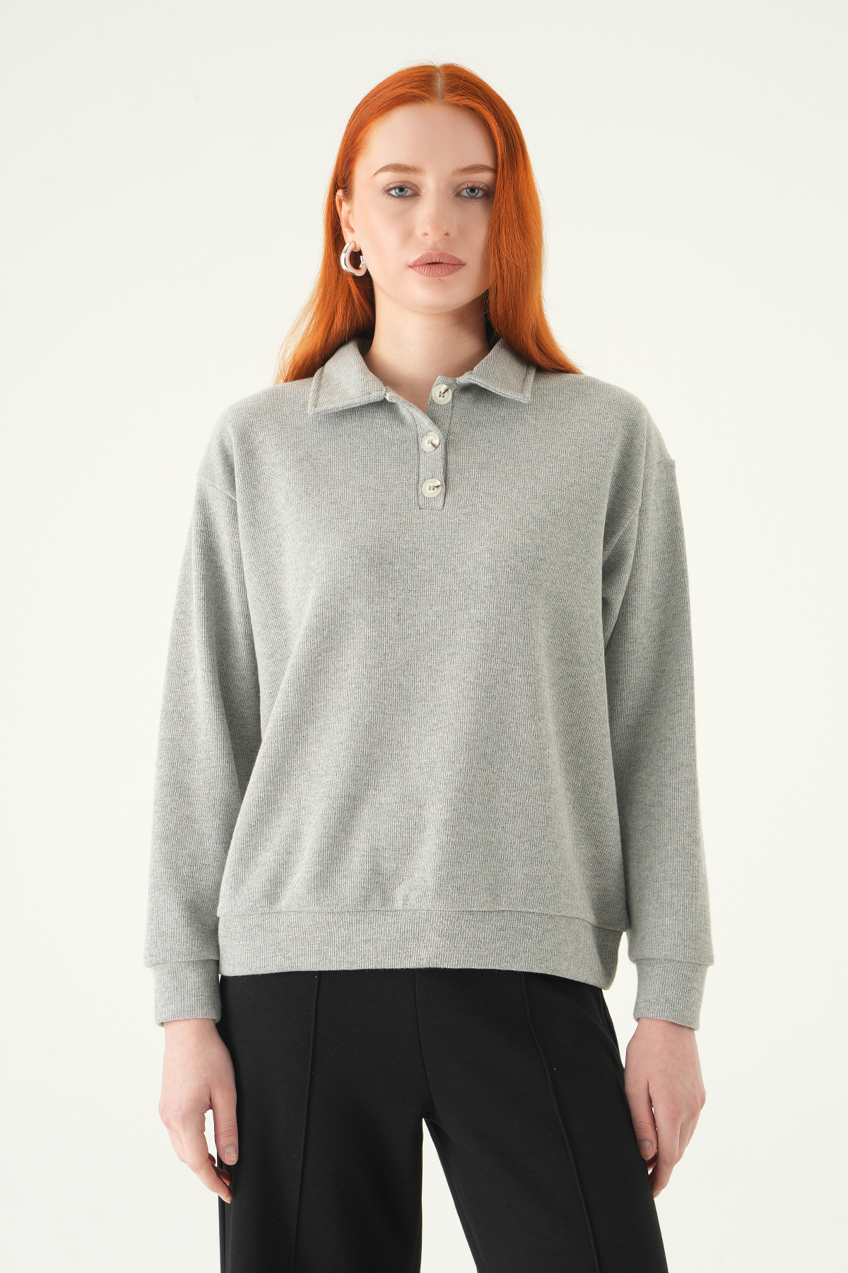 Gri Gömlek Yaka Kazak 3082A - RAYS