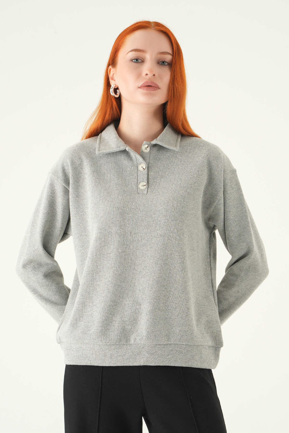 Gri Gömlek Yaka Kazak 3082A - RAYS (1)