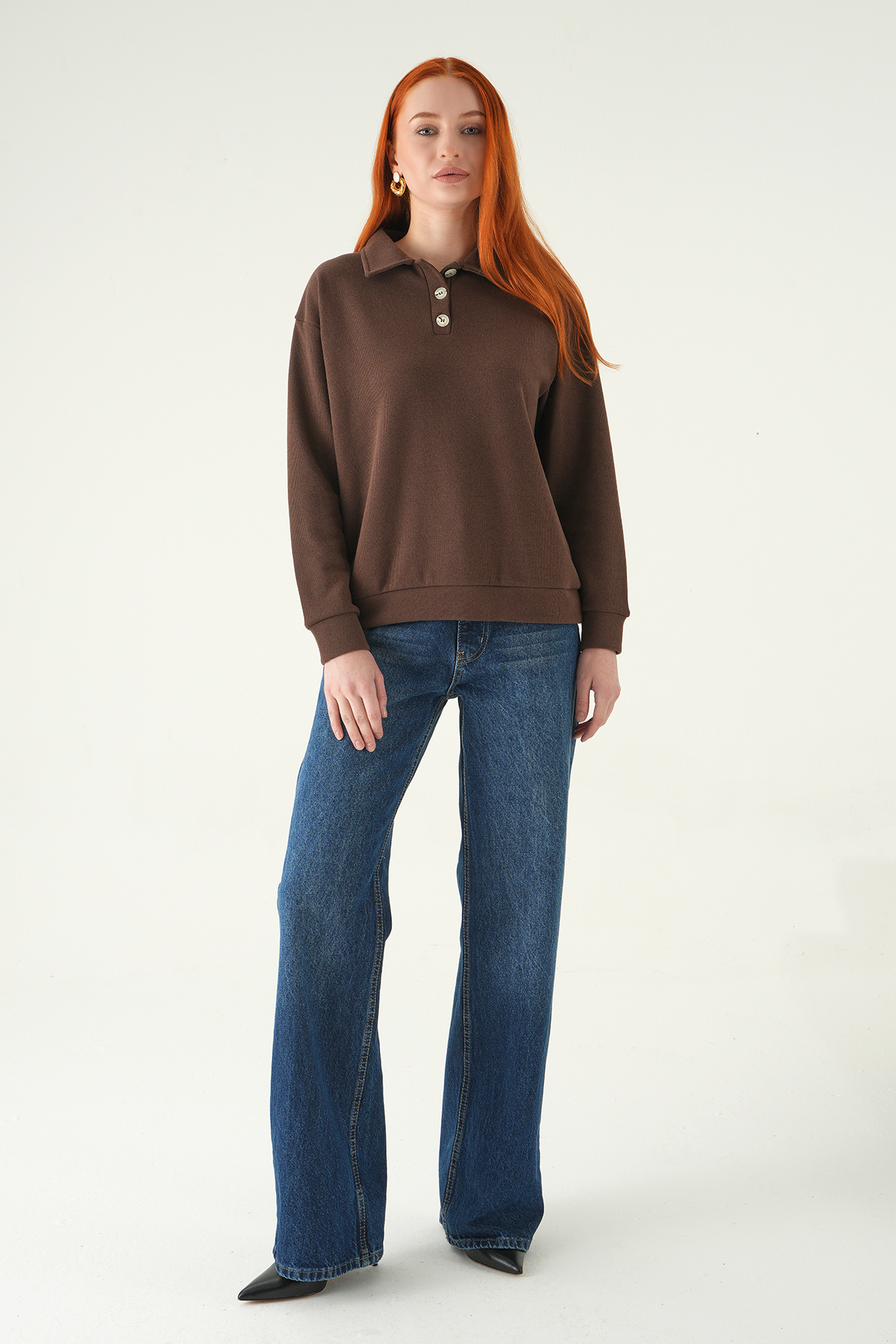 3082A Gömlek Yaka Kazak Kahve - RAYS