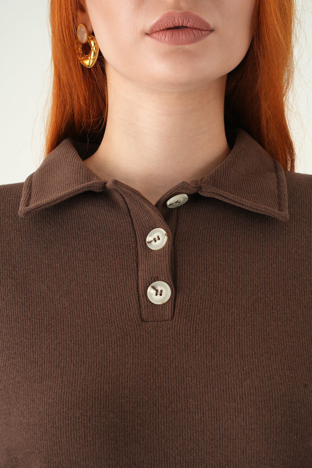 Kahve Gömlek Yaka Kazak 3082A - RAYS