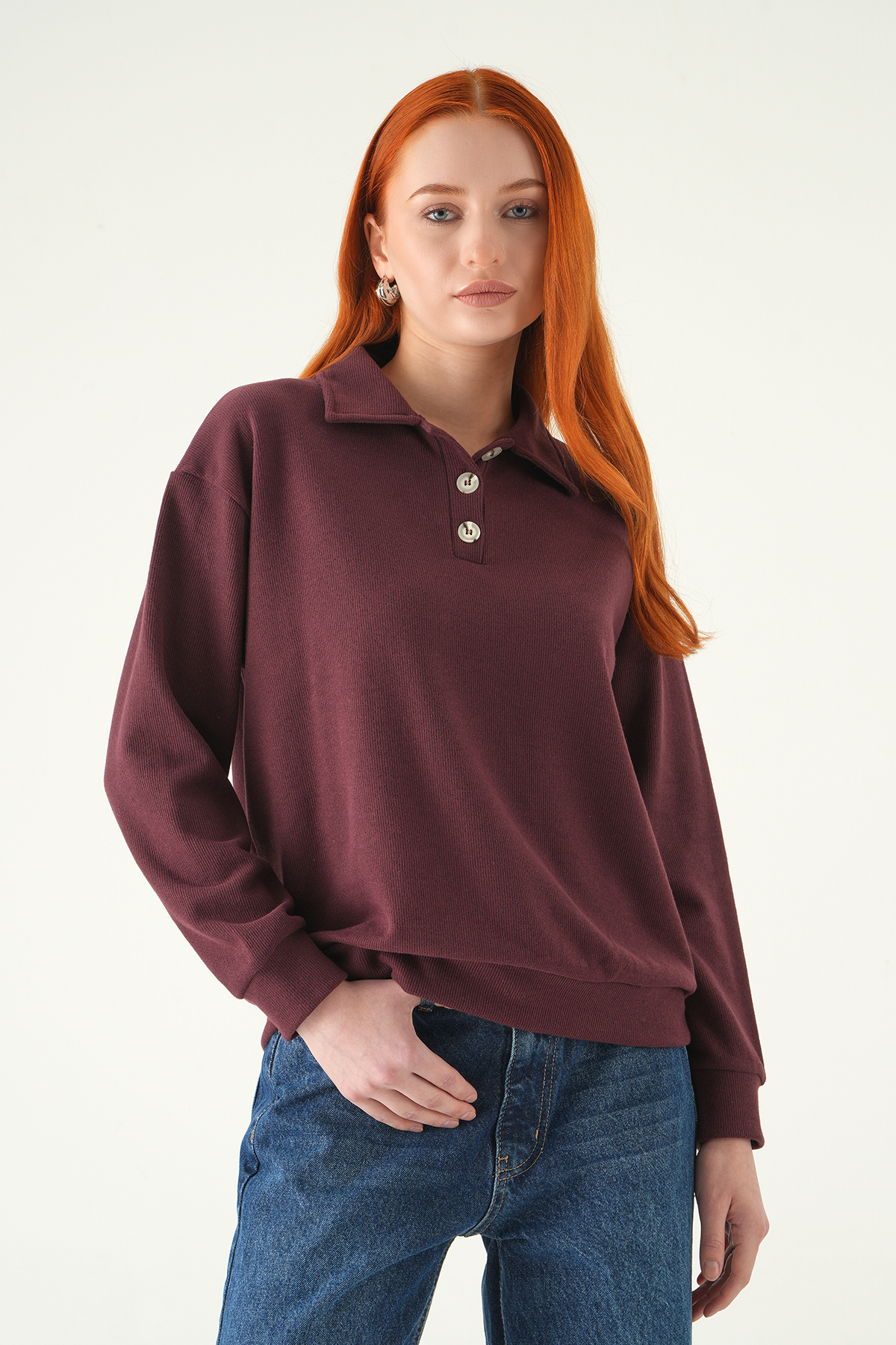 3082A Gömlek Yaka Kazak Mürdüm - RAYS (1)