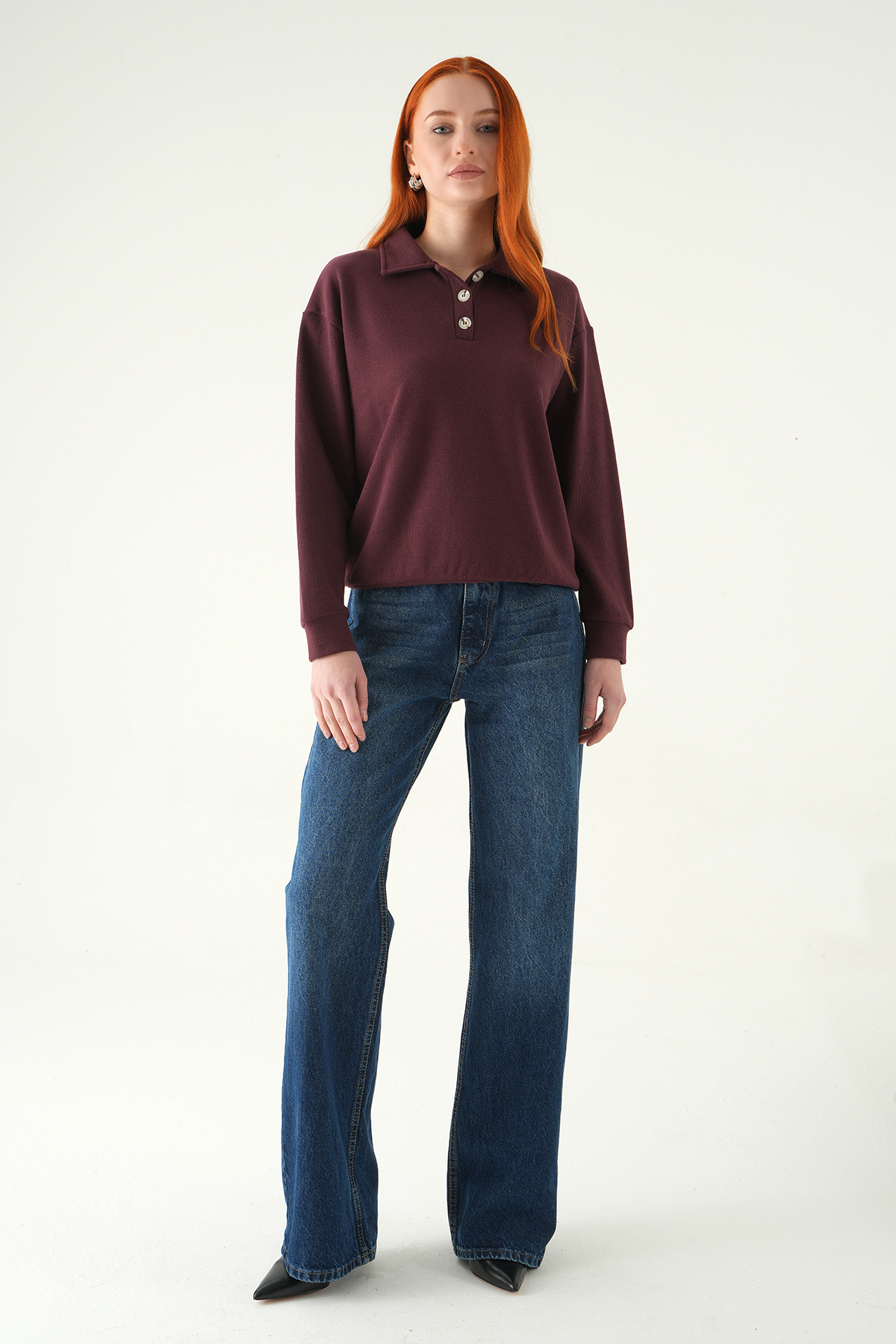 3082A Gömlek Yaka Kazak Mürdüm - RAYS