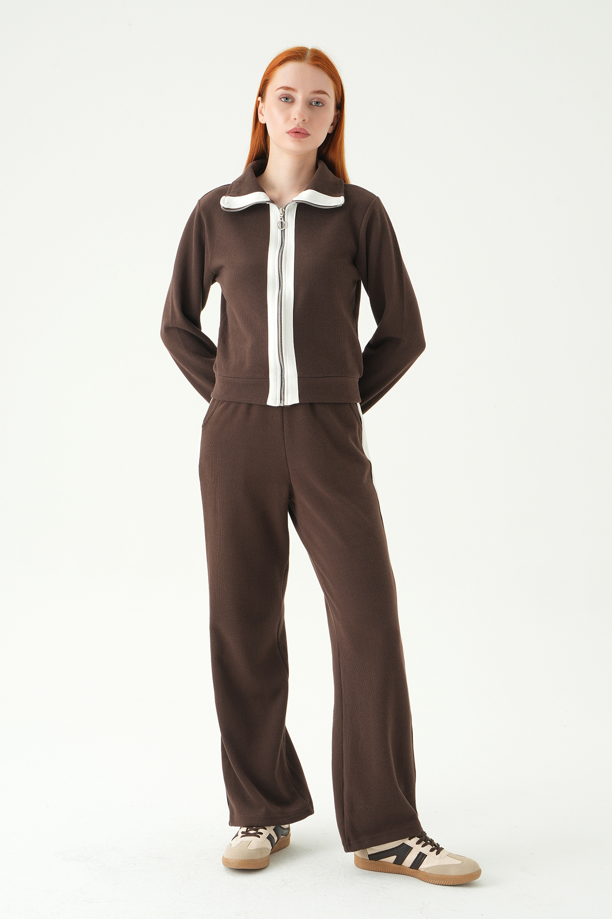 Kahve Şeritli Hırka Pantolon Takım 3085A - RAYS (1)