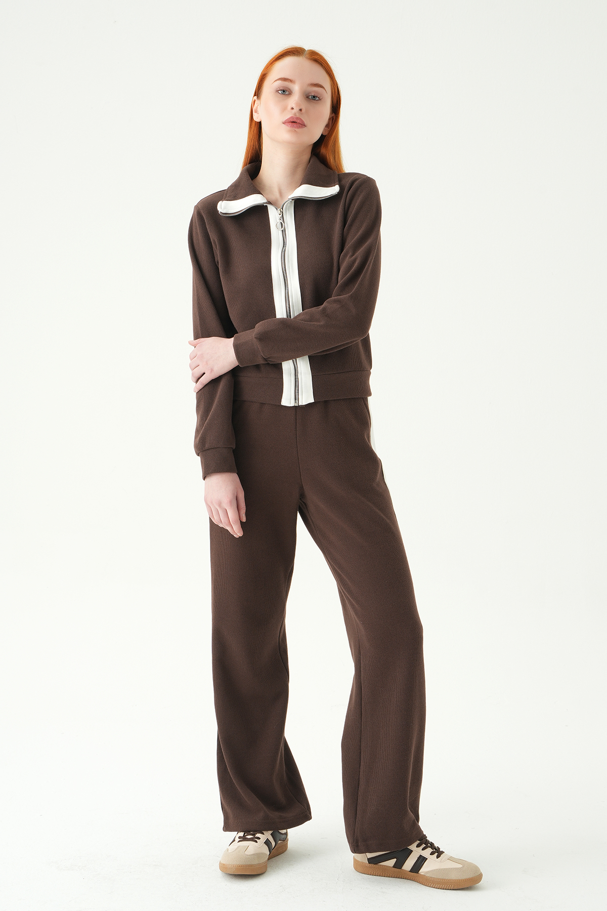 Kahve Şeritli Hırka Pantolon Takım 3085A - 6