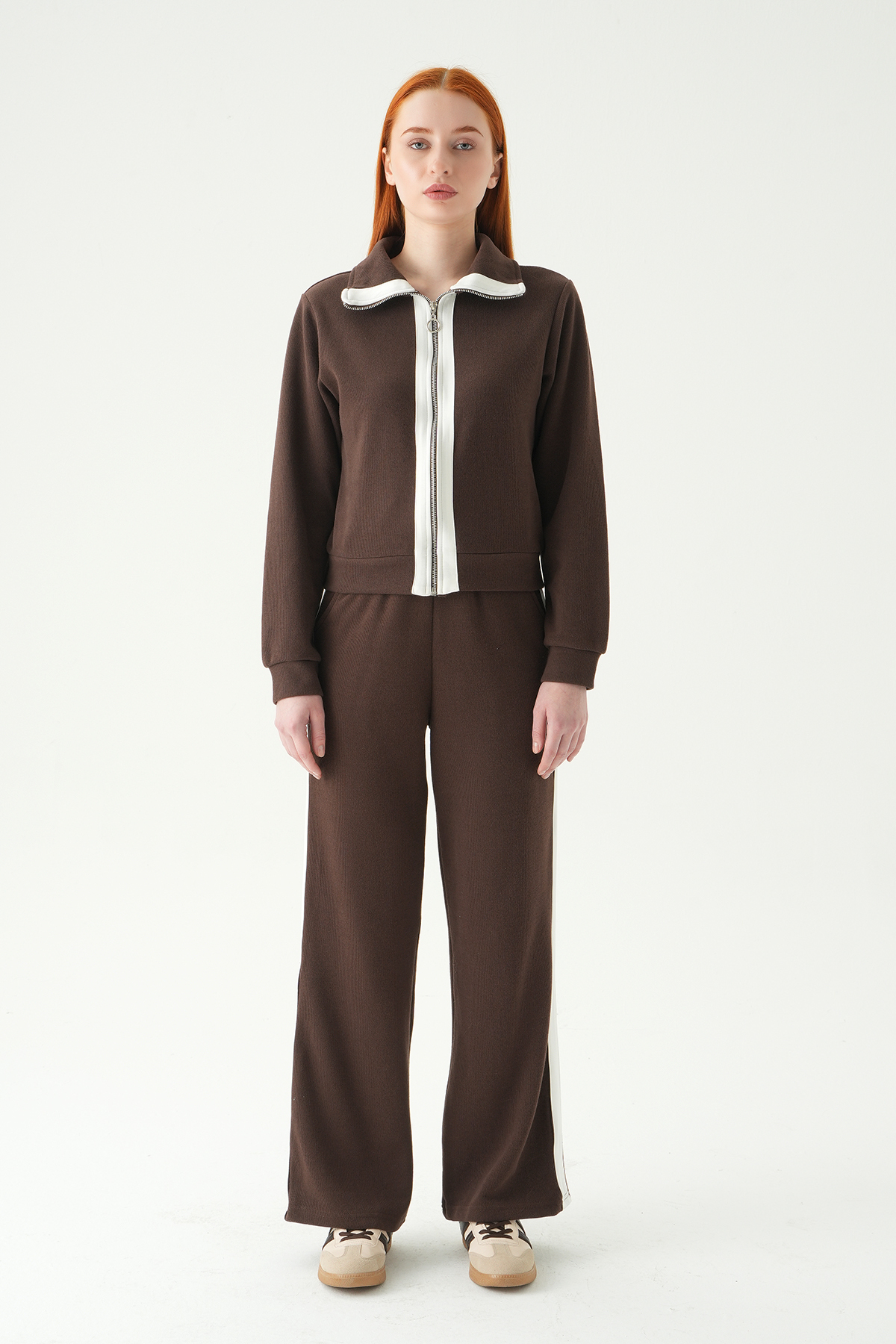 Kahve Şeritli Hırka Pantolon Takım 3085A - 7