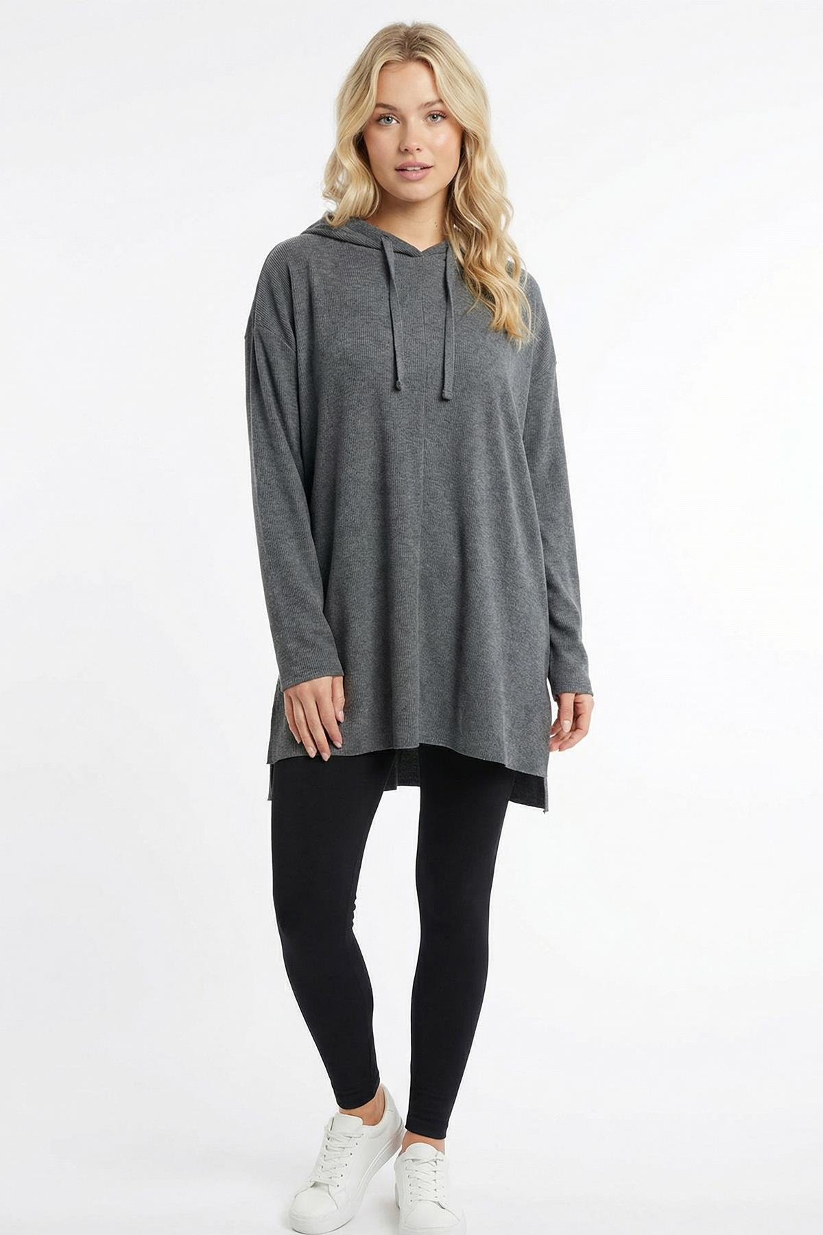3087A Kapüşonlu Uzun Kol Tunik Antrasit - RAYS