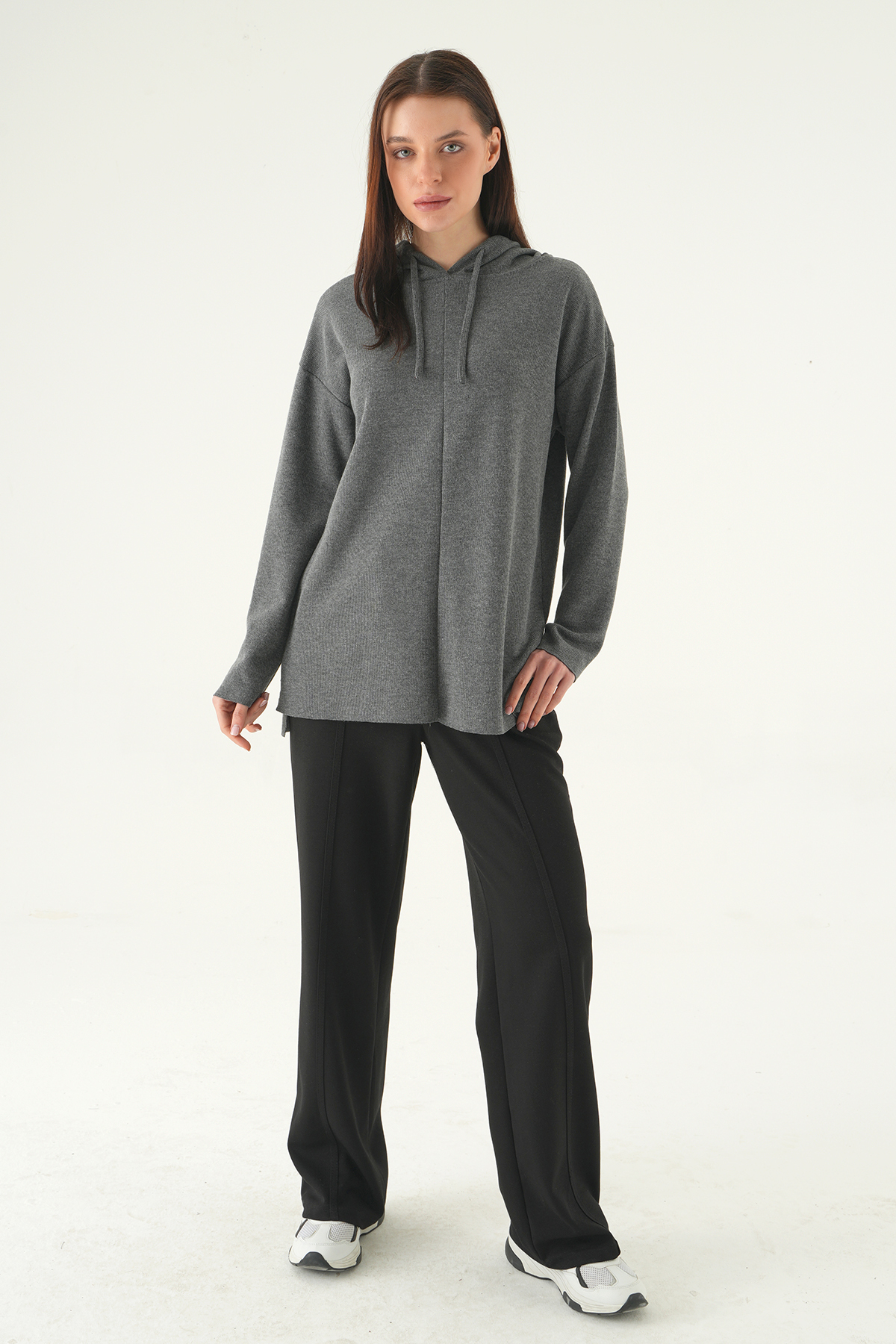 3087A Kapüşonlu Uzun Kol Tunik Antrasit - RAYS