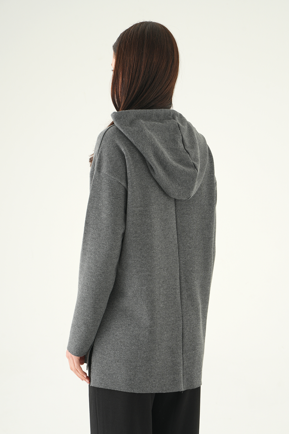 Antrasit Kapüşonlu Uzun Kol Tunik 3087A - 5