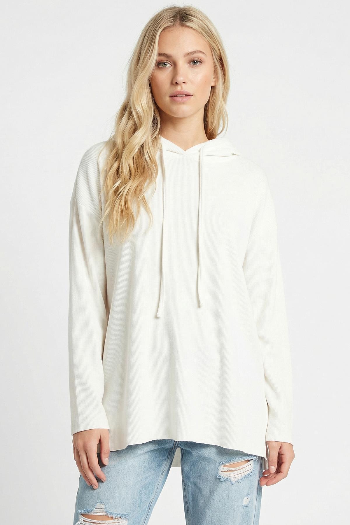 3087A Kapüşonlu Uzun Kol Tunik Ekru - 1