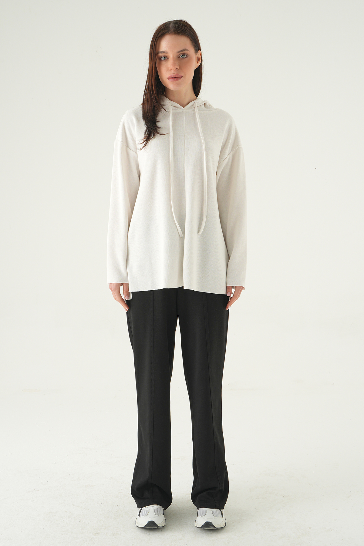 3087A Kapüşonlu Uzun Kol Tunik Ekru - RAYS